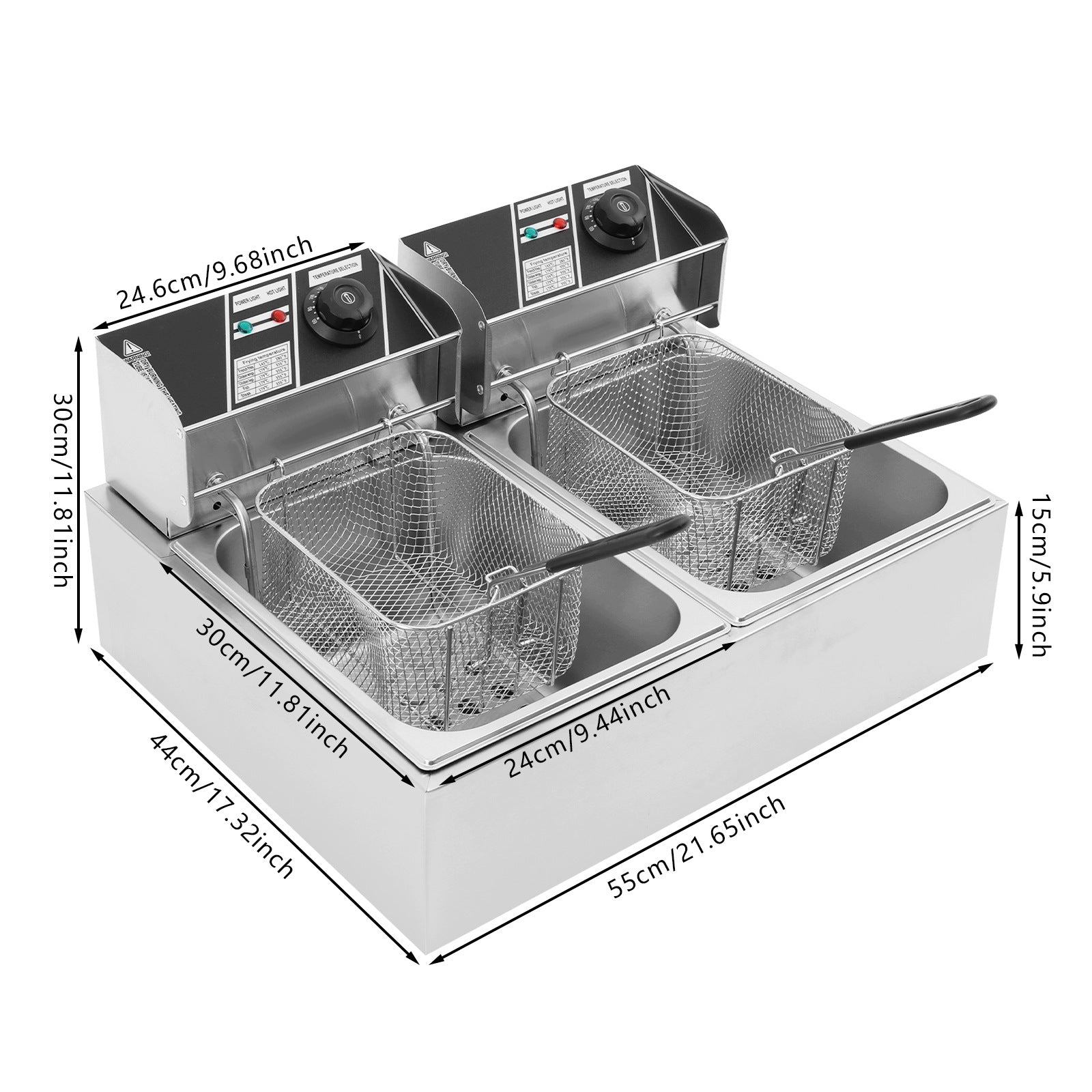 Commercial Dual-Tank Electric Deep Fryer w/ Basket; 30×24 cm Tanks Manufacturer code man679s