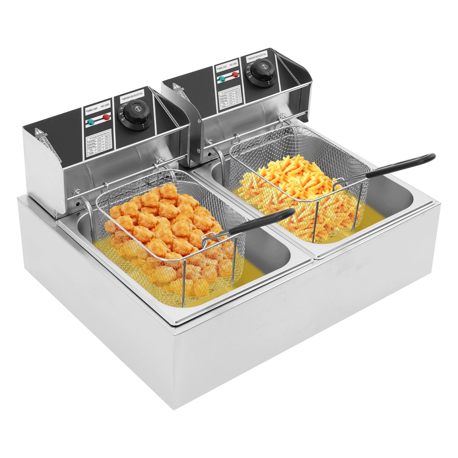 Commercial Dual-Tank Electric Deep Fryer w/ Basket; 30×24 cm Tanks