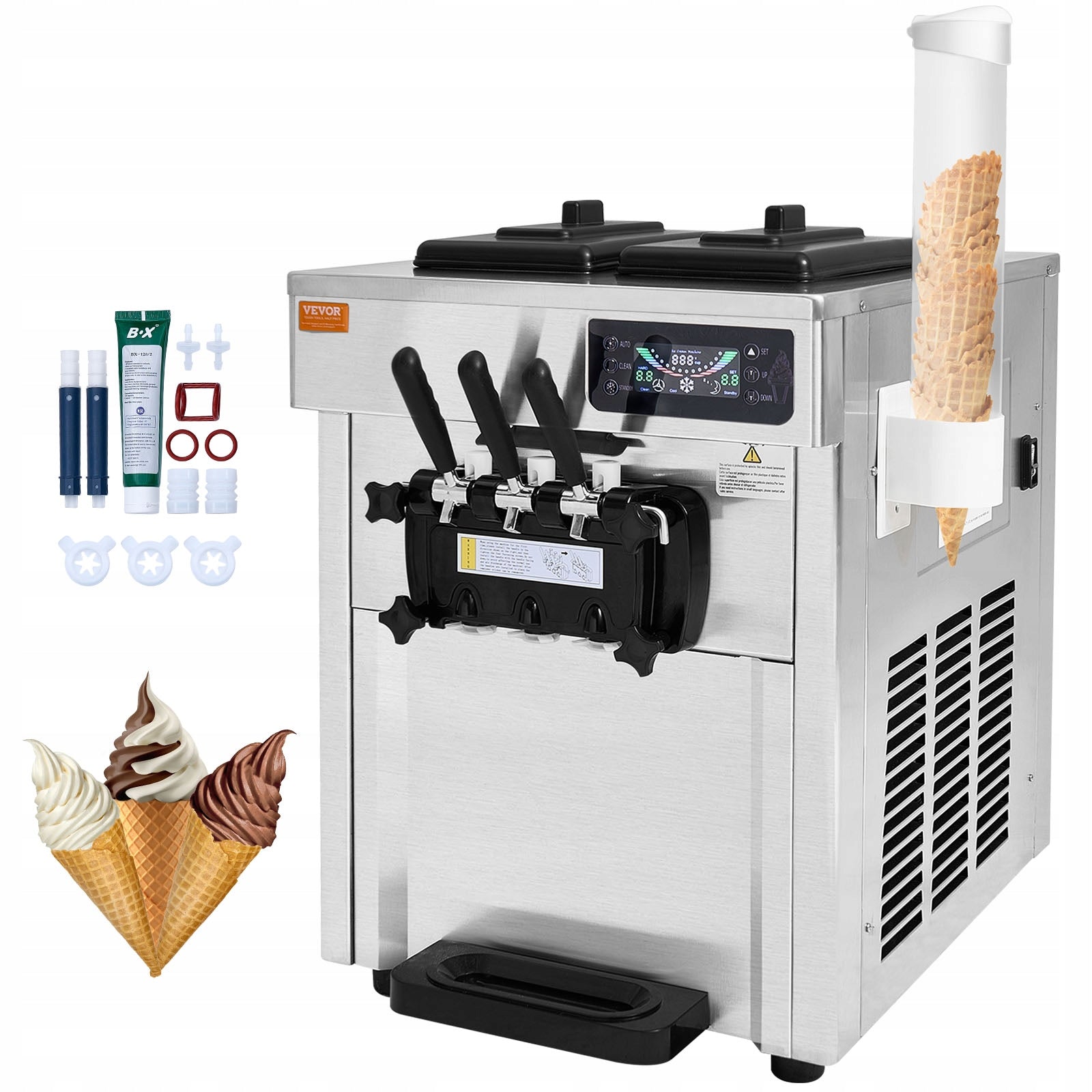 Commercial Ice Cream Machine 18-28L/H 3Tastes 2x5,5L For Bar Restaurant