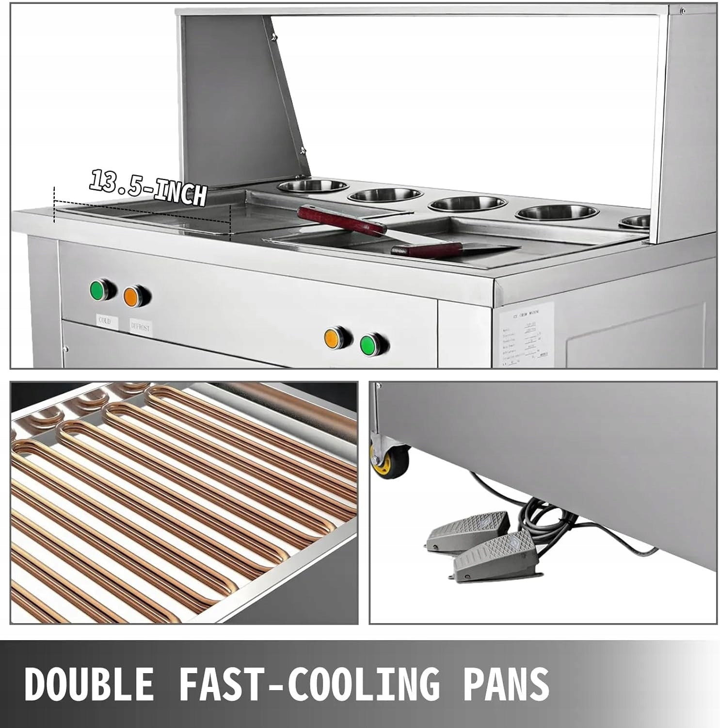 Commercial Rolled Ice Cream Maker, Food Grade Steel Compressor, Double Pot Brand no brand
