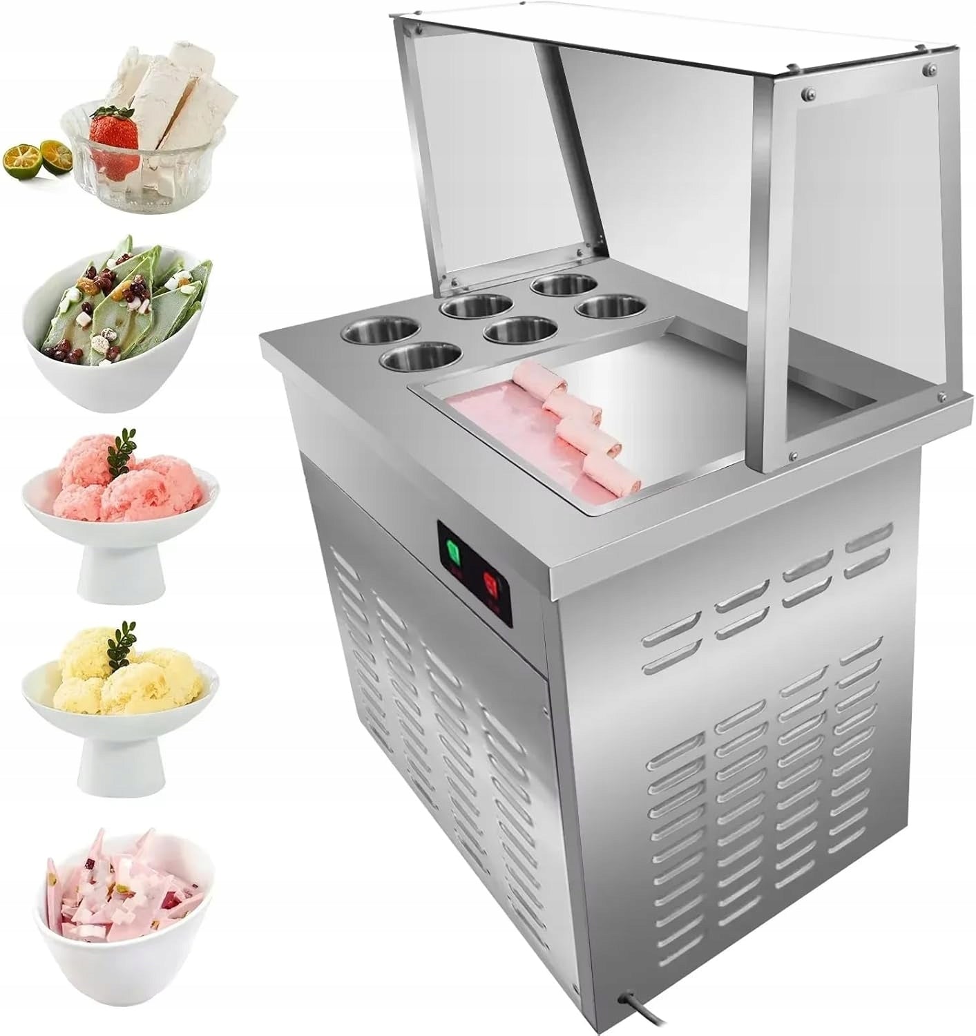 Commercial Rolled Ice Cream Maker, Food Grade Steel Compressor, Single-pot