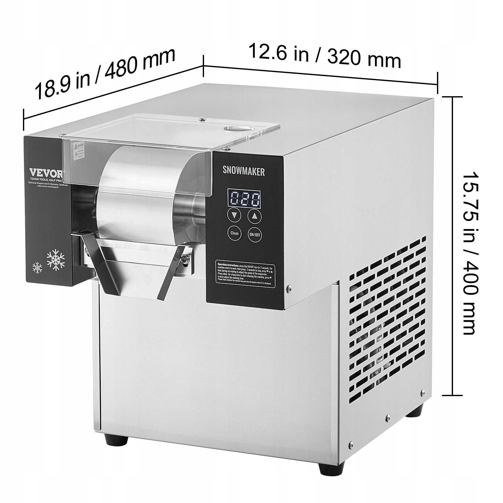Commercial Snowflake Ice Machine 375LBS/24H Stainless Steel for Ice Cream EAN (GTIN) 197988087267