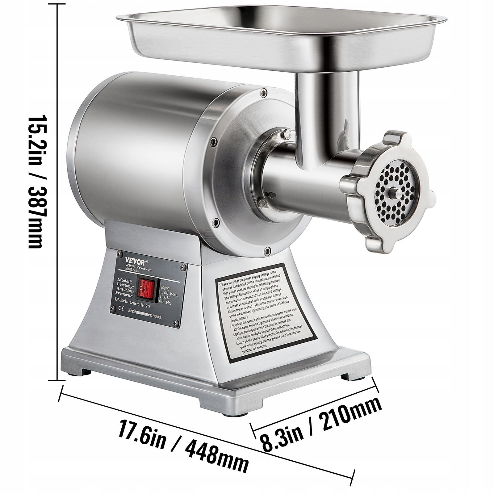 Commercial Stainless Steel Meat Grinder 450lbs Sausage Stuffer 850W EAN (GTIN) 840349901039