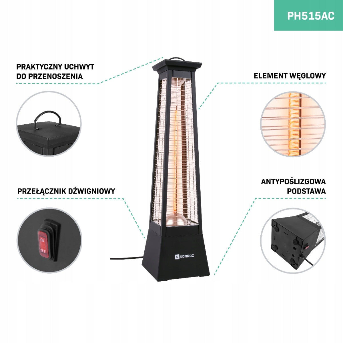 Compact Heater Alicudi 1500W terrace - infrared 360° standing Packaging status original