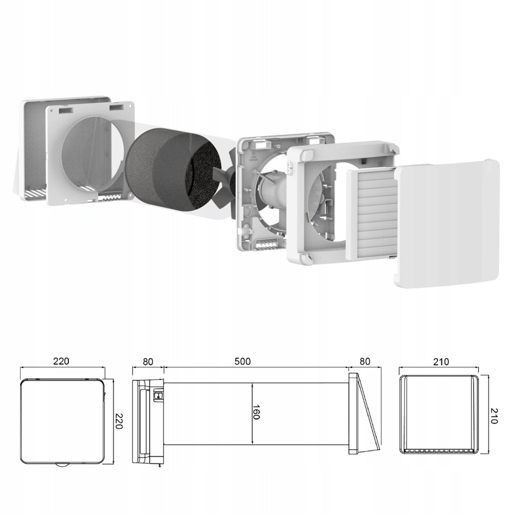 Compact wall recuperator REQU2 R+ 160 60m3/h humidity sensor Wifi Product weight with unit packaging 4.4 kg