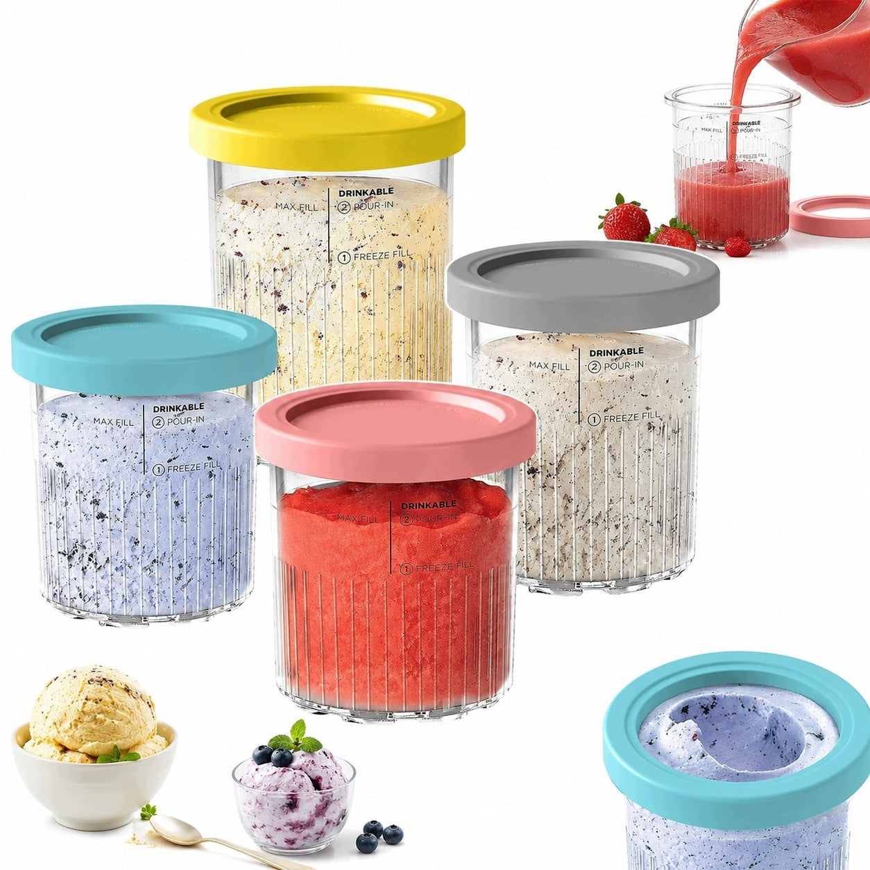 Compatible ice cream containers set of 4 for Ninja Creami NC501EU