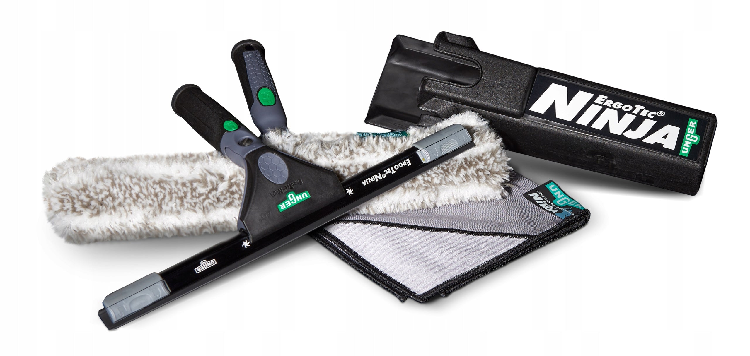 Complete set of UNGER for window cleaning – mop, puller, holster – without streaks!