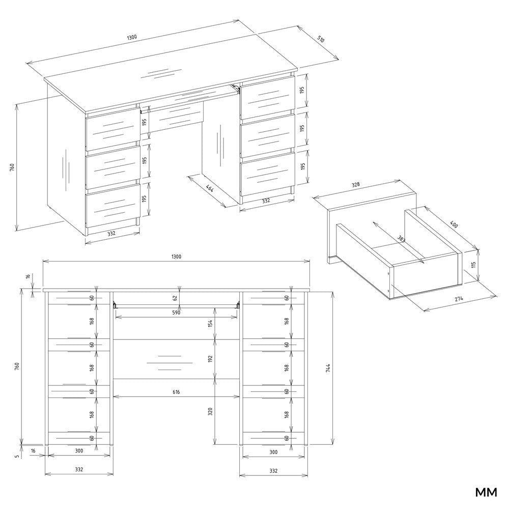 Computer Desk For Children With Extension 130cm With Drawers Shelf White Packaging status original