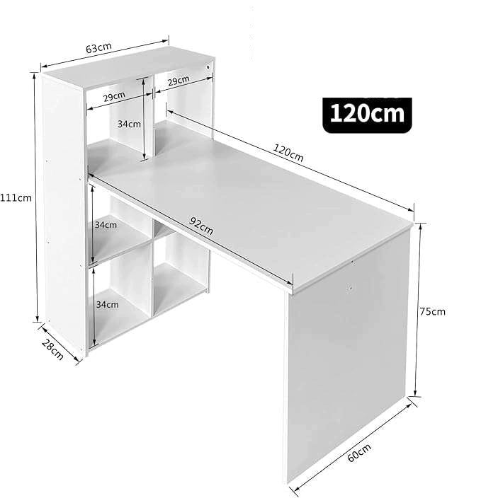 Computer desk 120 x 63cm with bookcase Colour White Brand CE