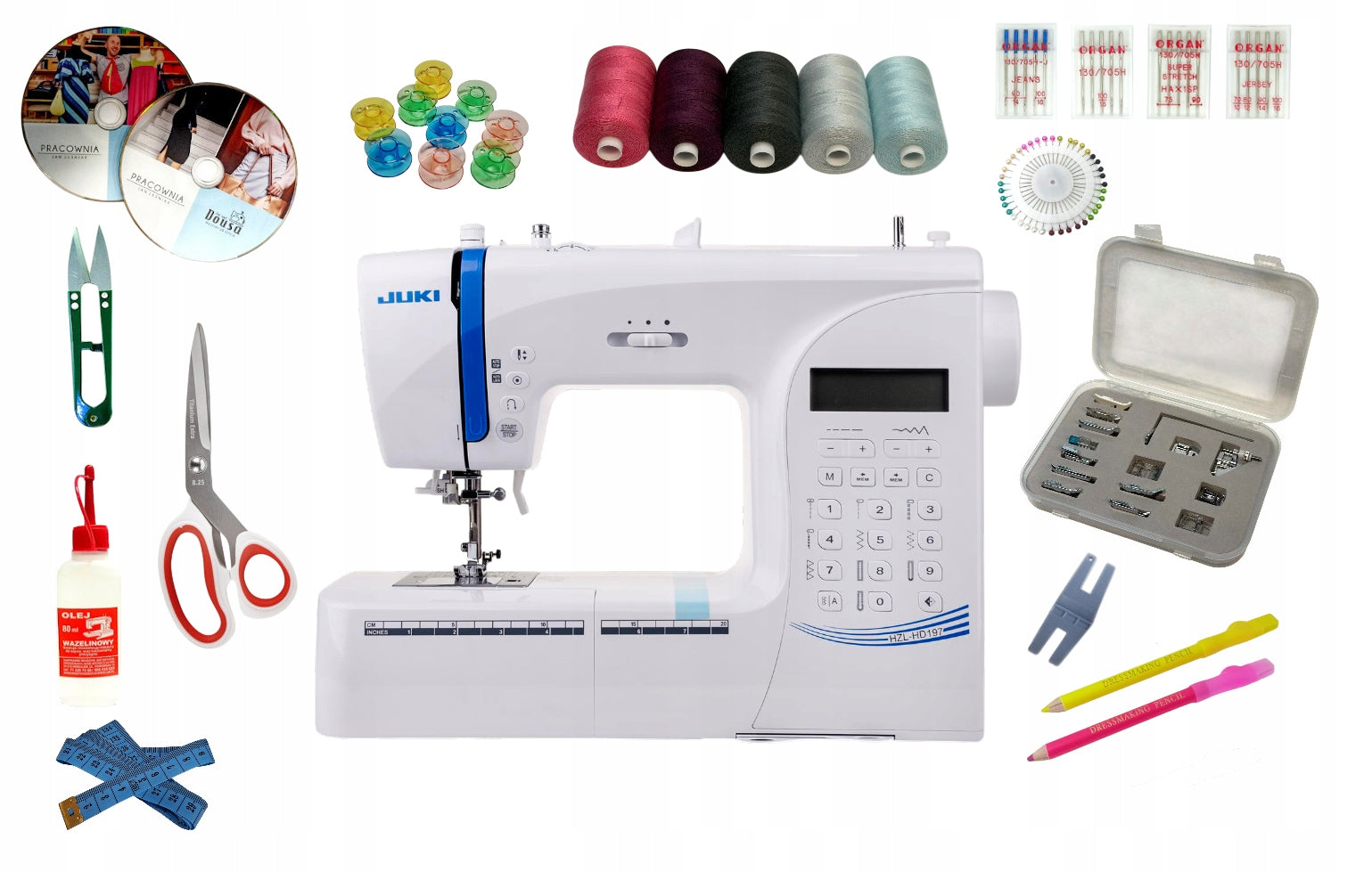 Computer sewing machine JUKI HZL-HD197 + feet bobbin needle shears