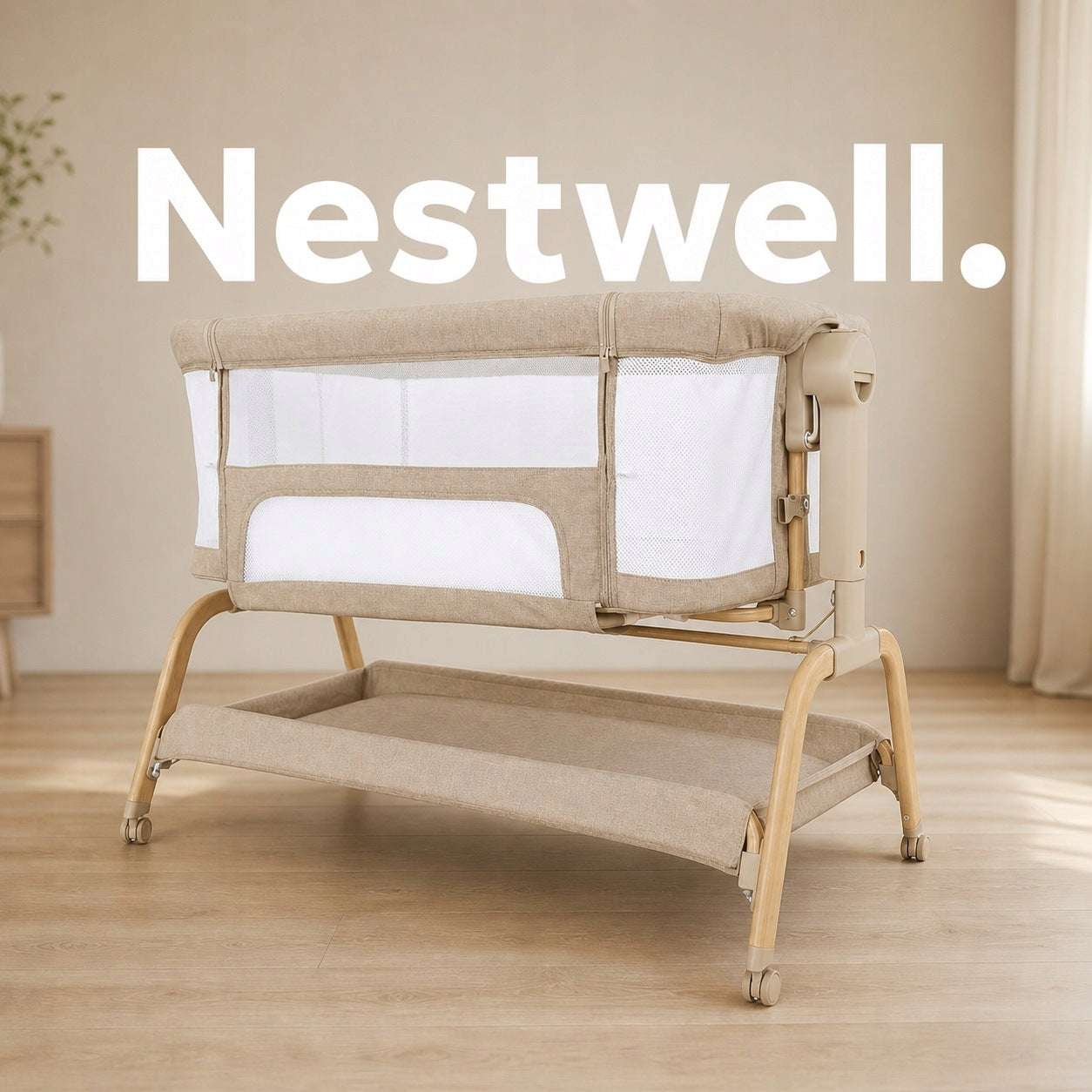 Concepthood Nestwell Crib with Crib Linen Beige