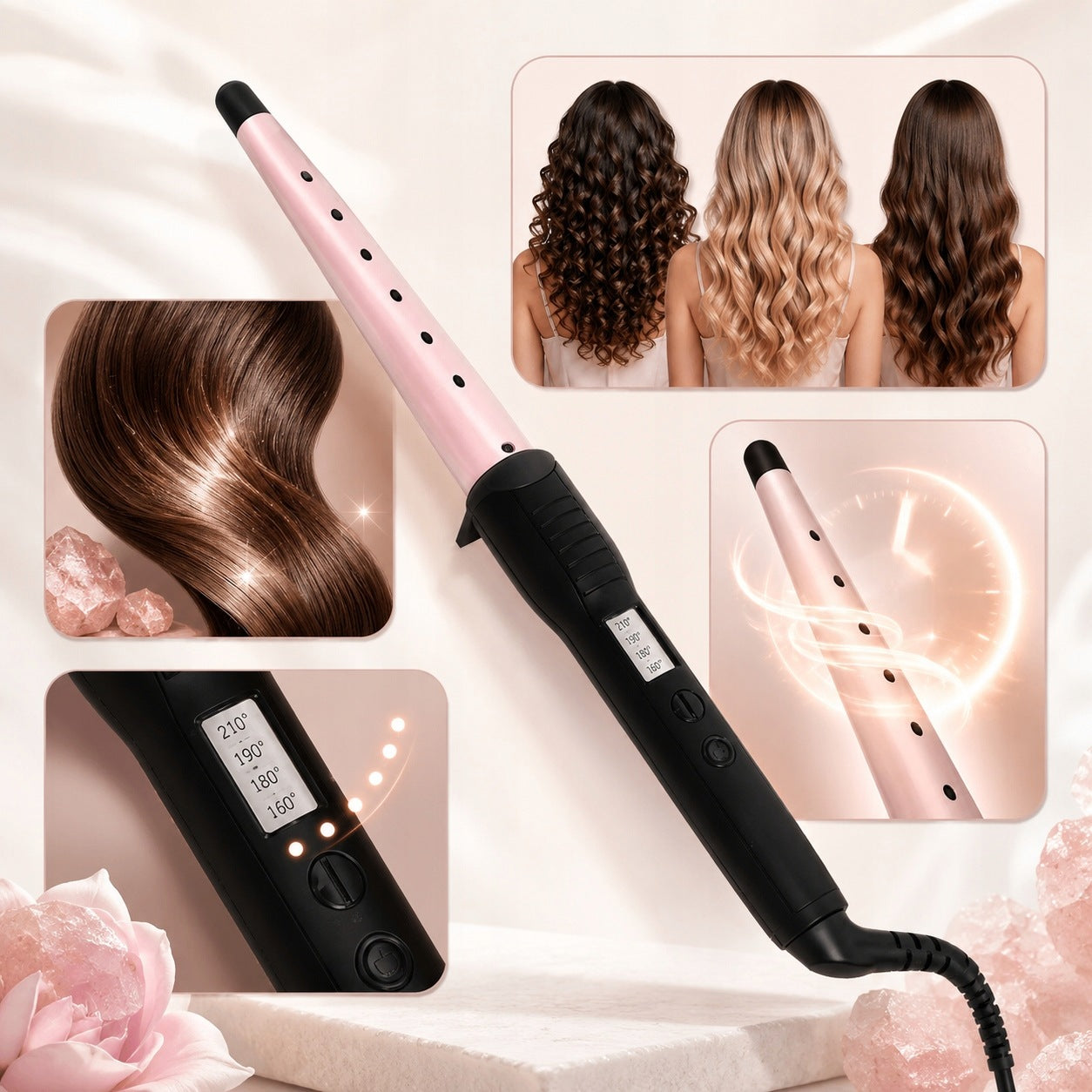Conical Curler BaByliss Rose Quartz 13-25 mm Ceramic 210C Brush Packaging status original