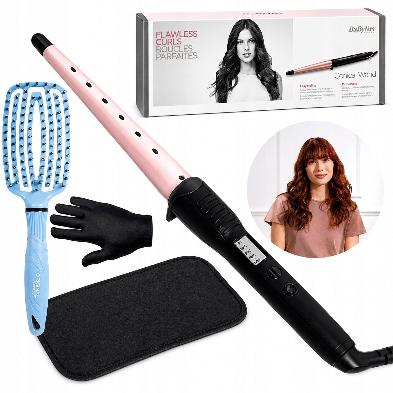 Conical Curler BaByliss Rose Quartz 13-25 mm Ceramic 210C Brush