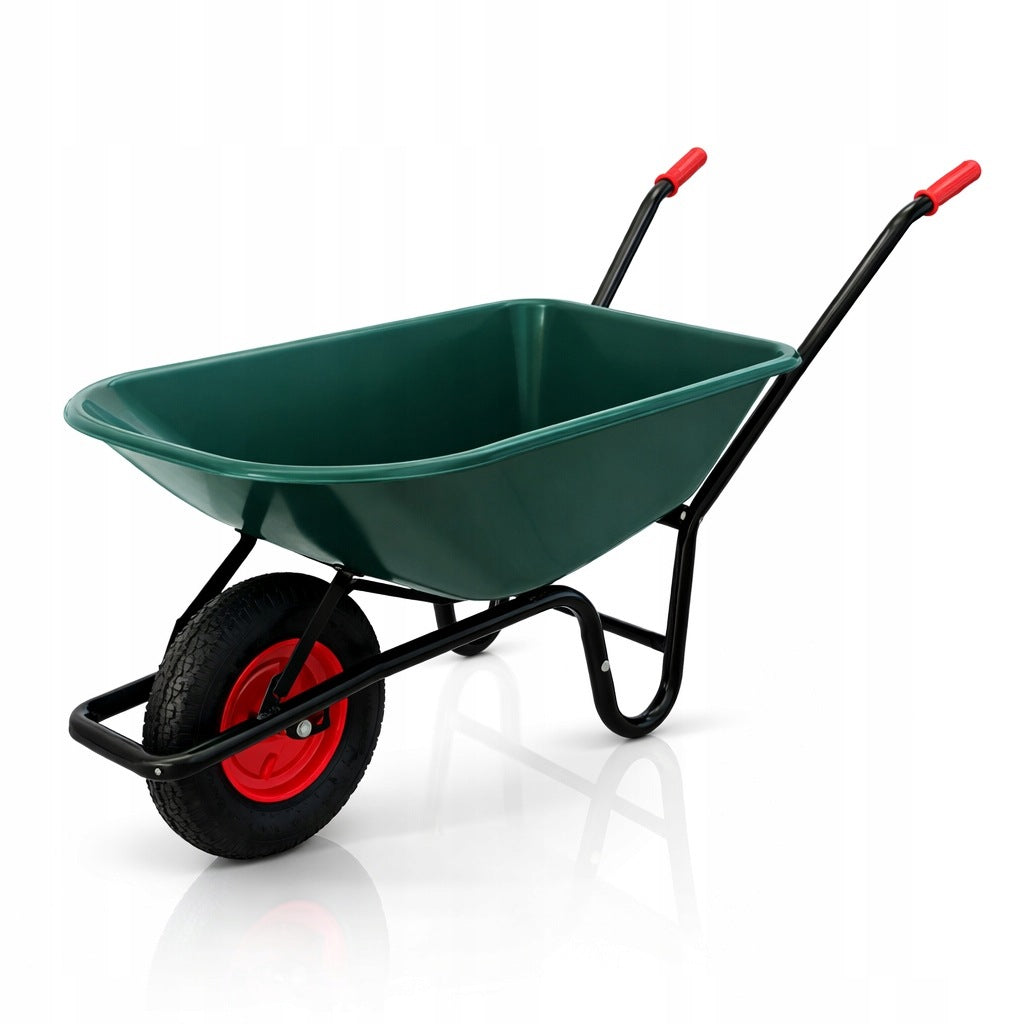 Construction Garden Wheelbarrow PREMIUM 140l - Strong, Green, Pumped wheel