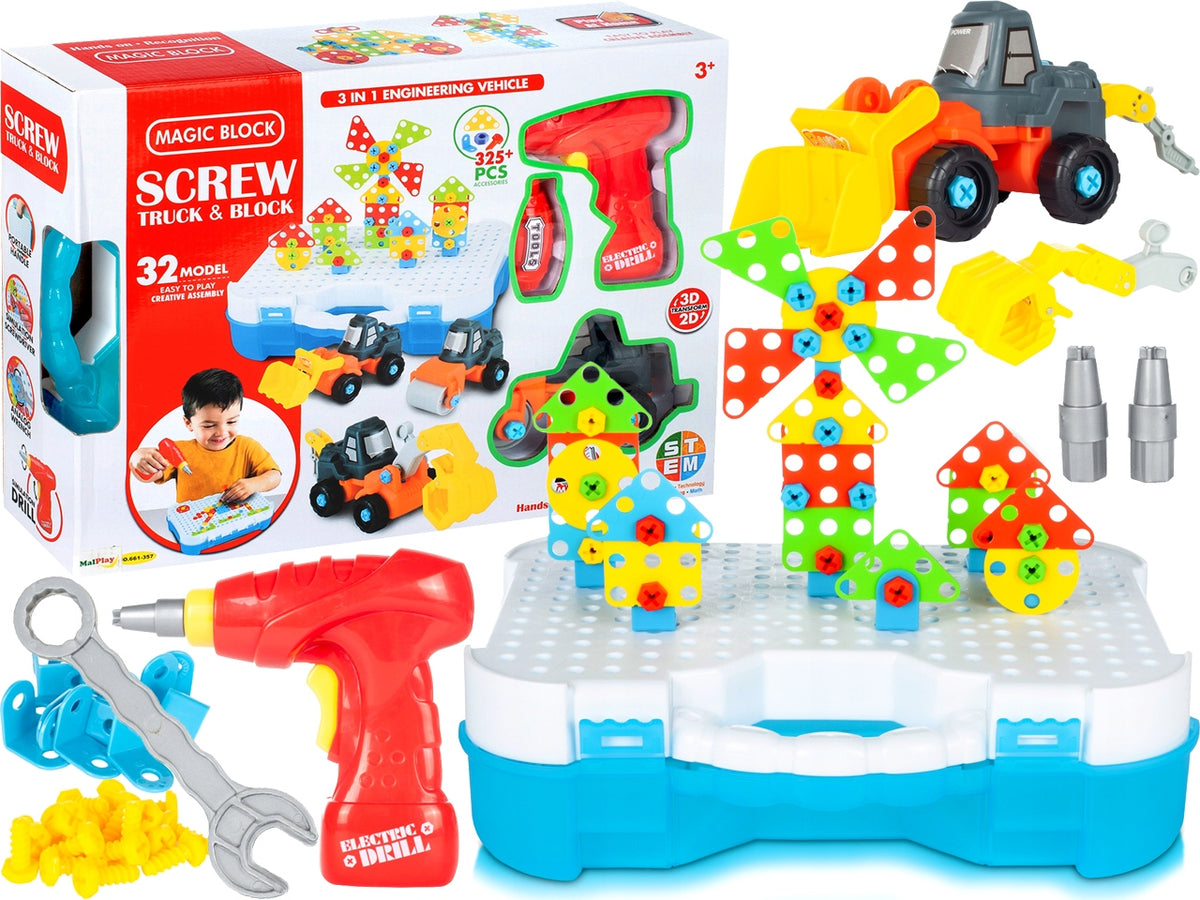 Construction Screws SUITCASE BUILDER Car 3D SCREWDRIVER 325 elements