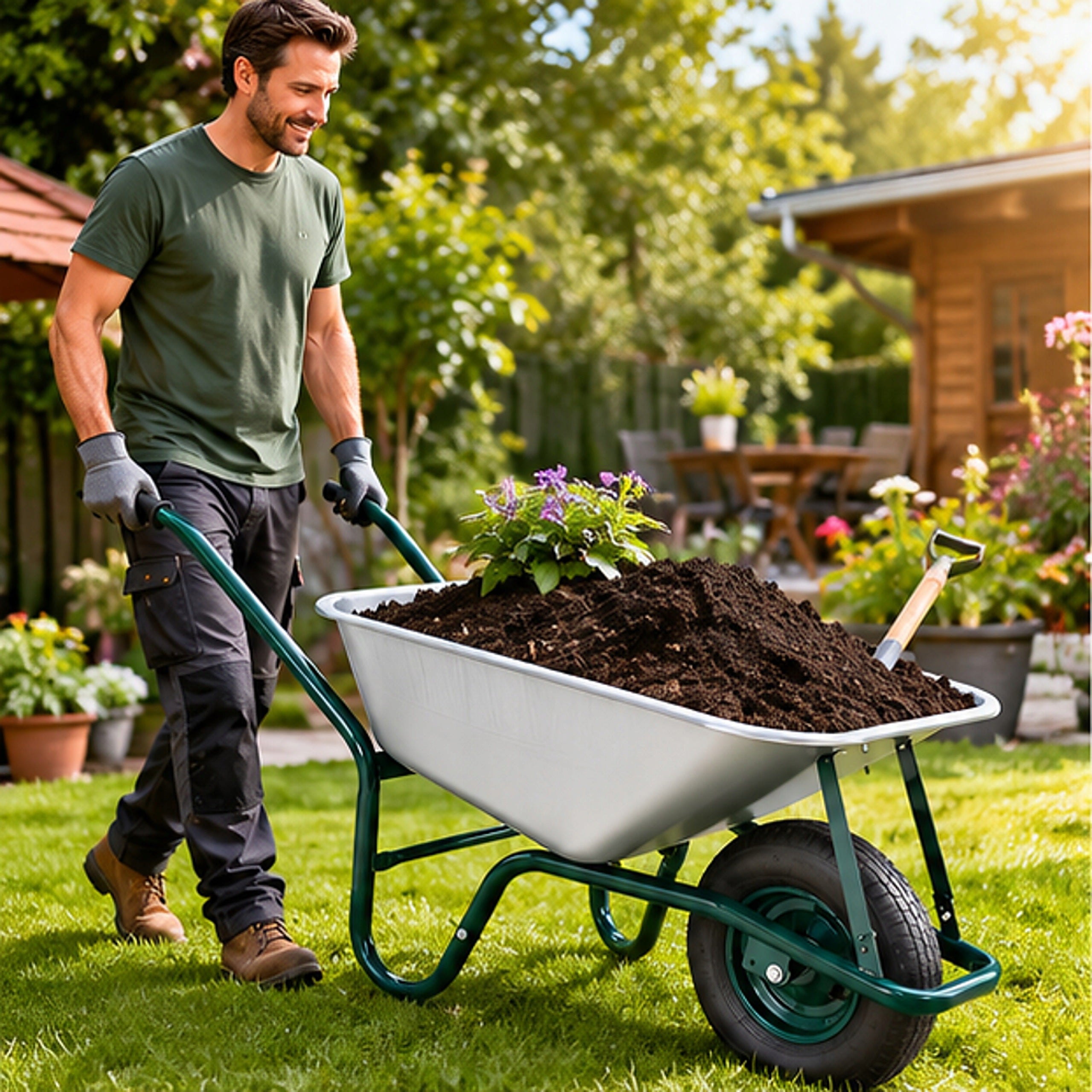 Construction Wheelbarrow Galvanized Garden Steel 110L 200kg Lightweight and Durable Packaging status original