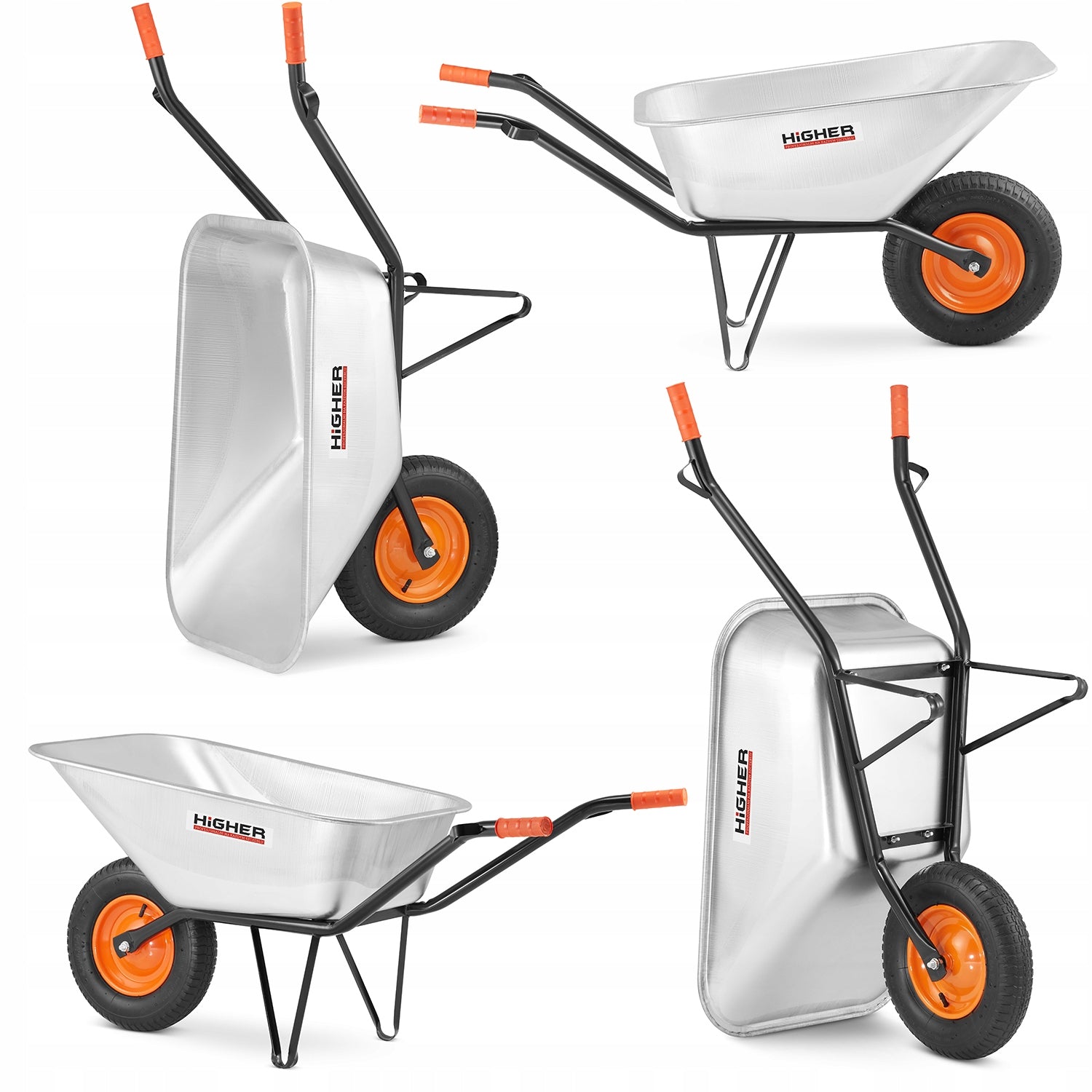 Construction garden wheelbarrow galvanized steel HIGHER 130L strong DURABLE Capacity 130 l