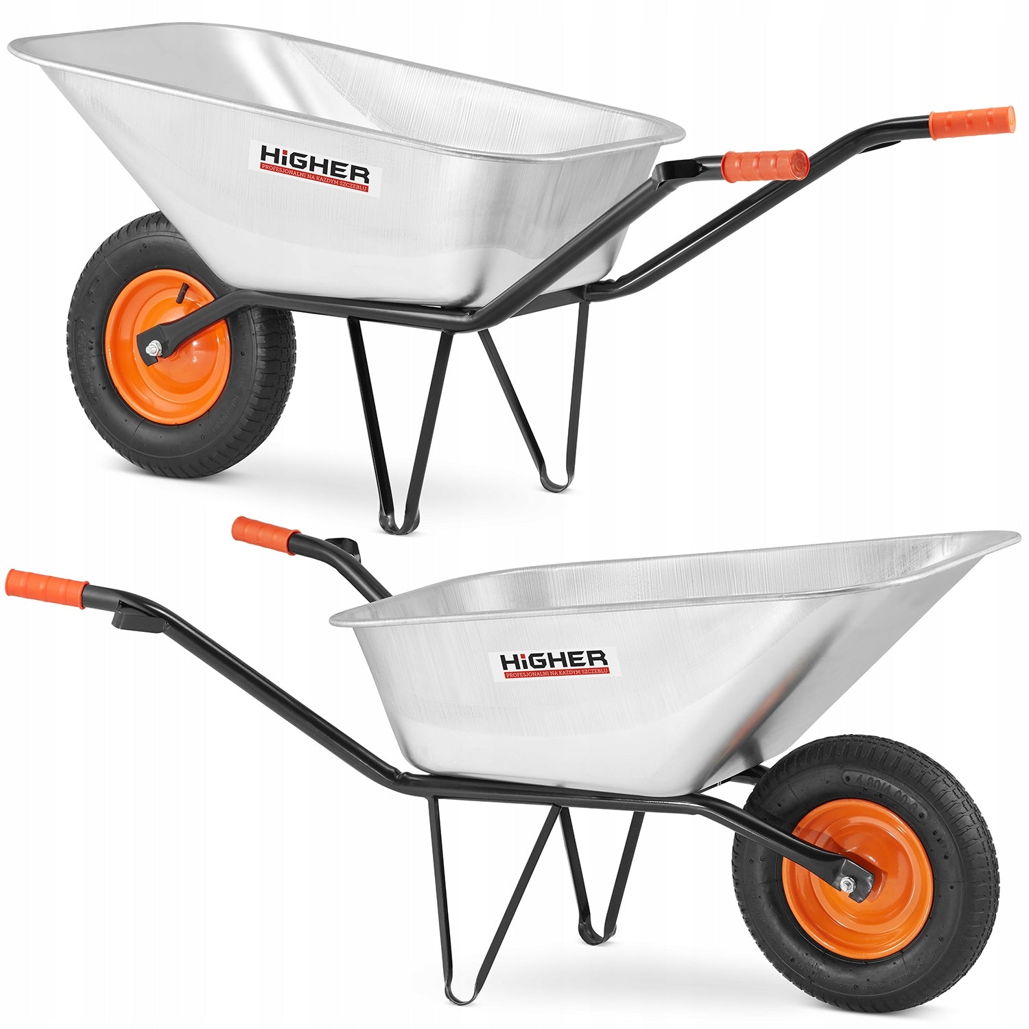 Construction garden wheelbarrow galvanized steel HIGHER 130L strong DURABLE