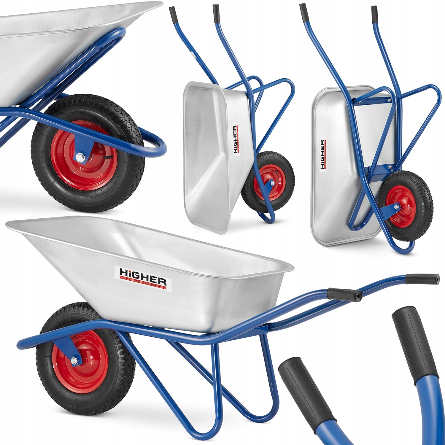 Construction garden wheelbarrow steel 210kg HIGHER 130L with wheel protection STRONG