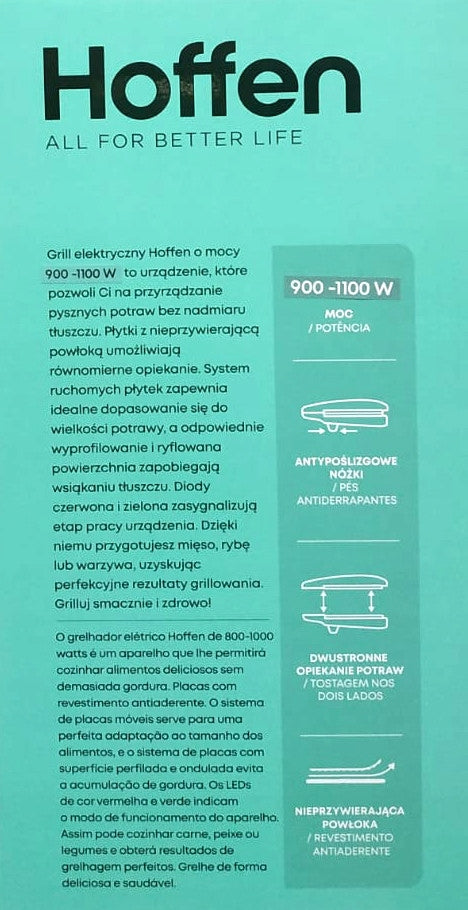 Contact electric grill Hoffen 1100 W - double-sided food toasting Power rating 1100 W