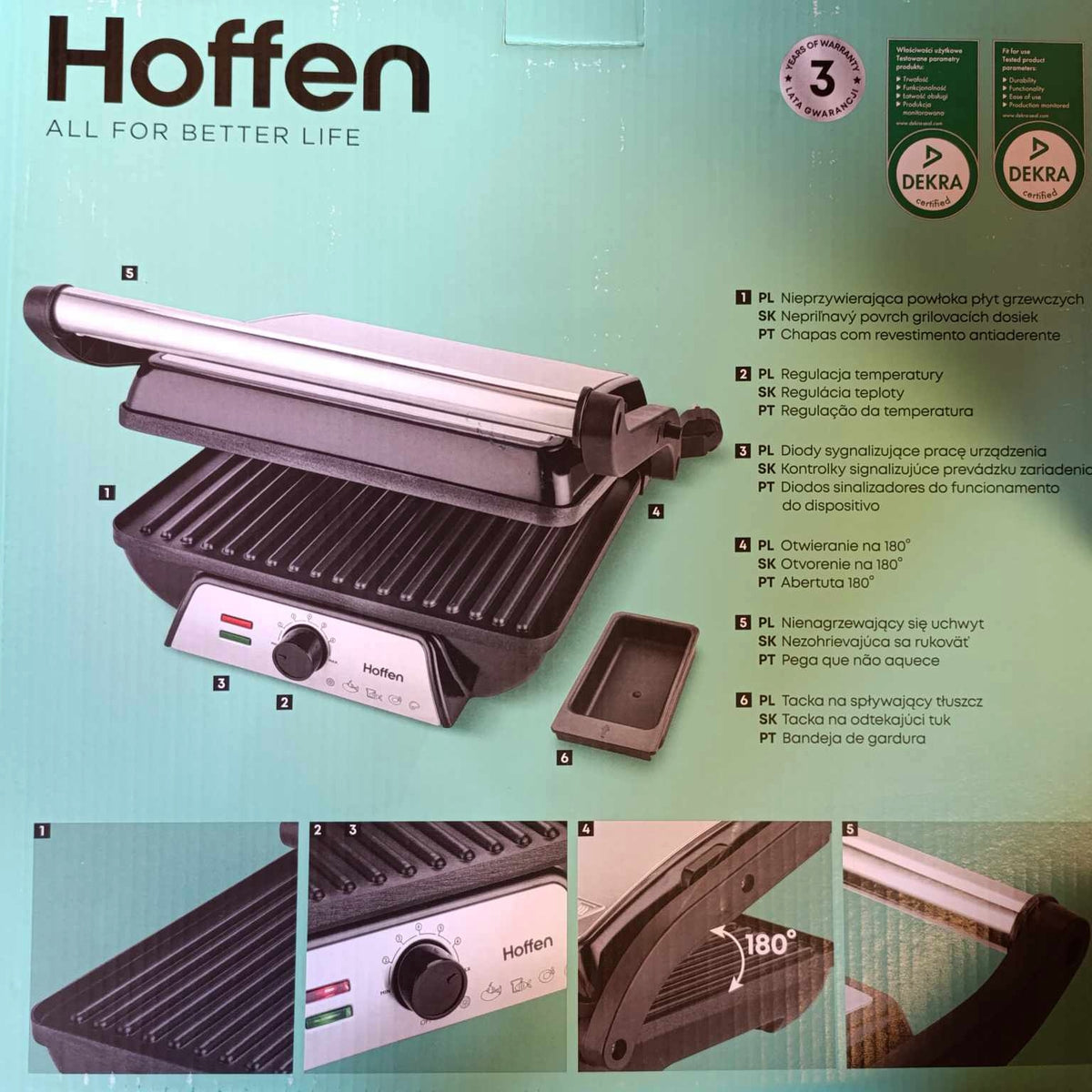 Contact folding electric grill Hoffen HO-00052 black 2000 W Manufacturer code ZZ-1287/24/1MPM