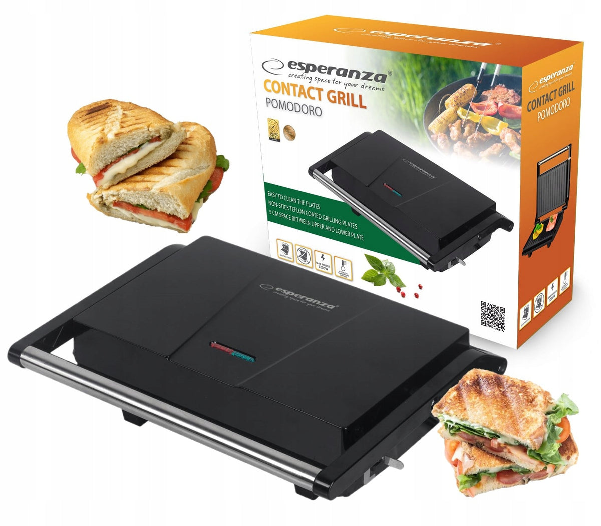 Contact, panini electric grill Esperanza POMODORO black 1200 W