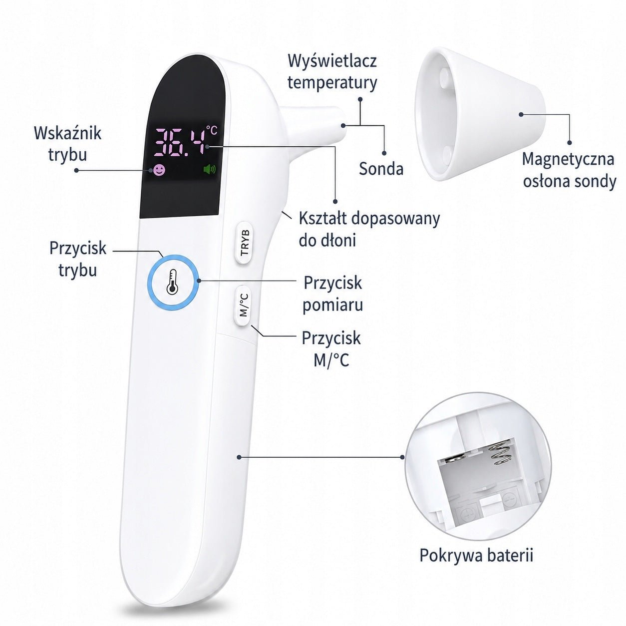 Contactless Electronic Medical Thermometer For Forehead and Ear LCD