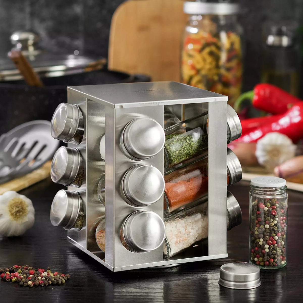 Container, spice jar, steel -glass, set of 13 elements Kinghoff Brand Kinghoff
