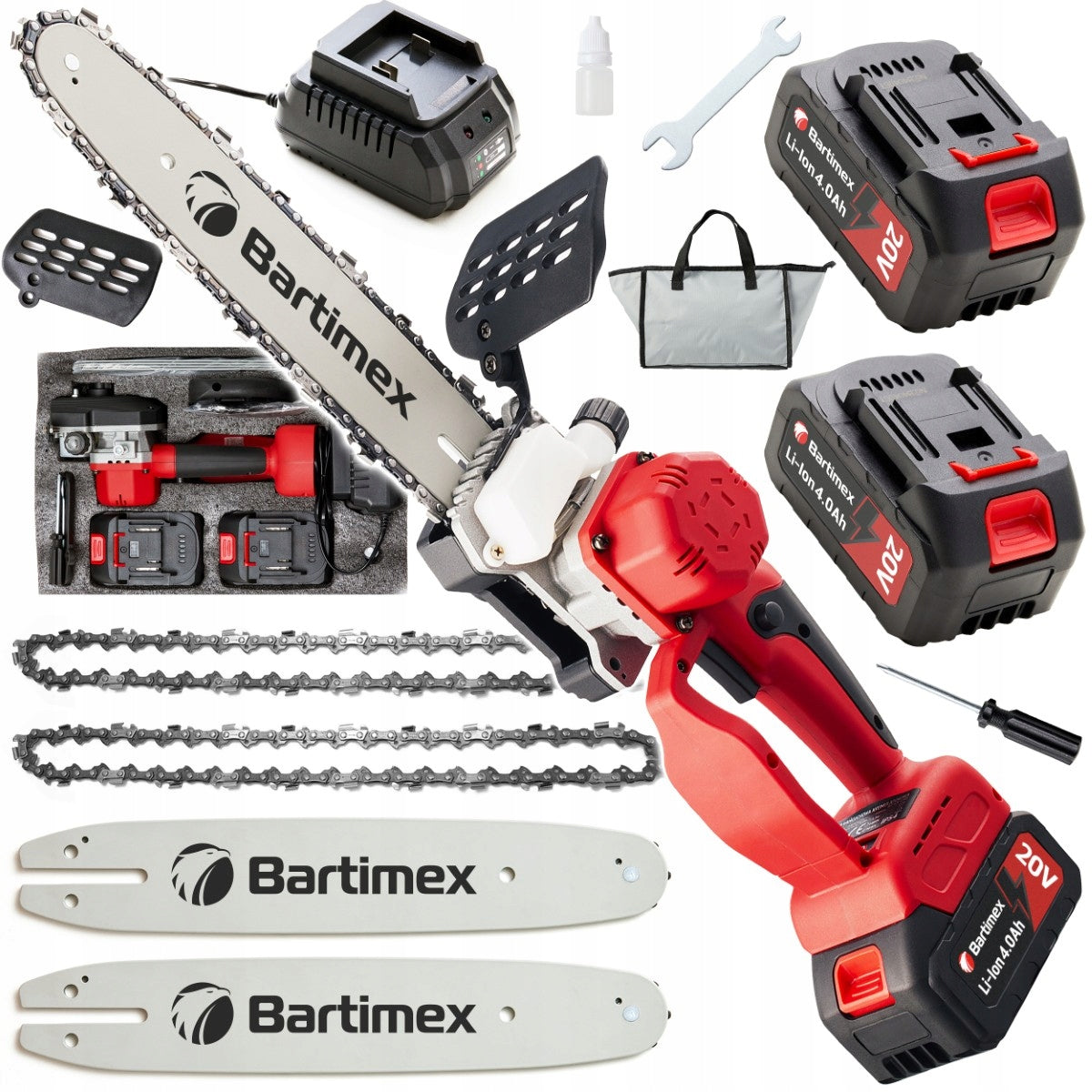 Cordless BRUSHLESS Chainsaw 20V 1400W 2 AKU 4,0Ah