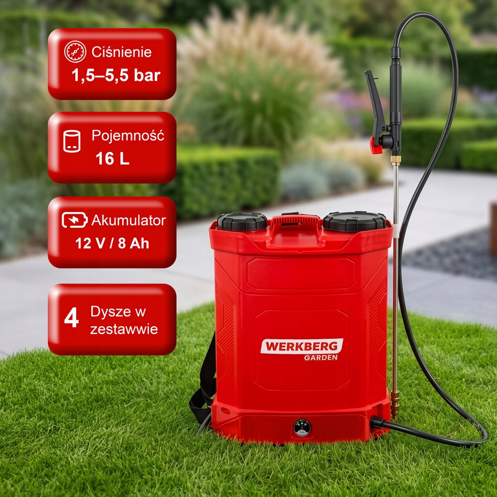 Cordless Backpack Sprayer Werkberg Garden 16l Pressure 4 Nozzles Packaging status original