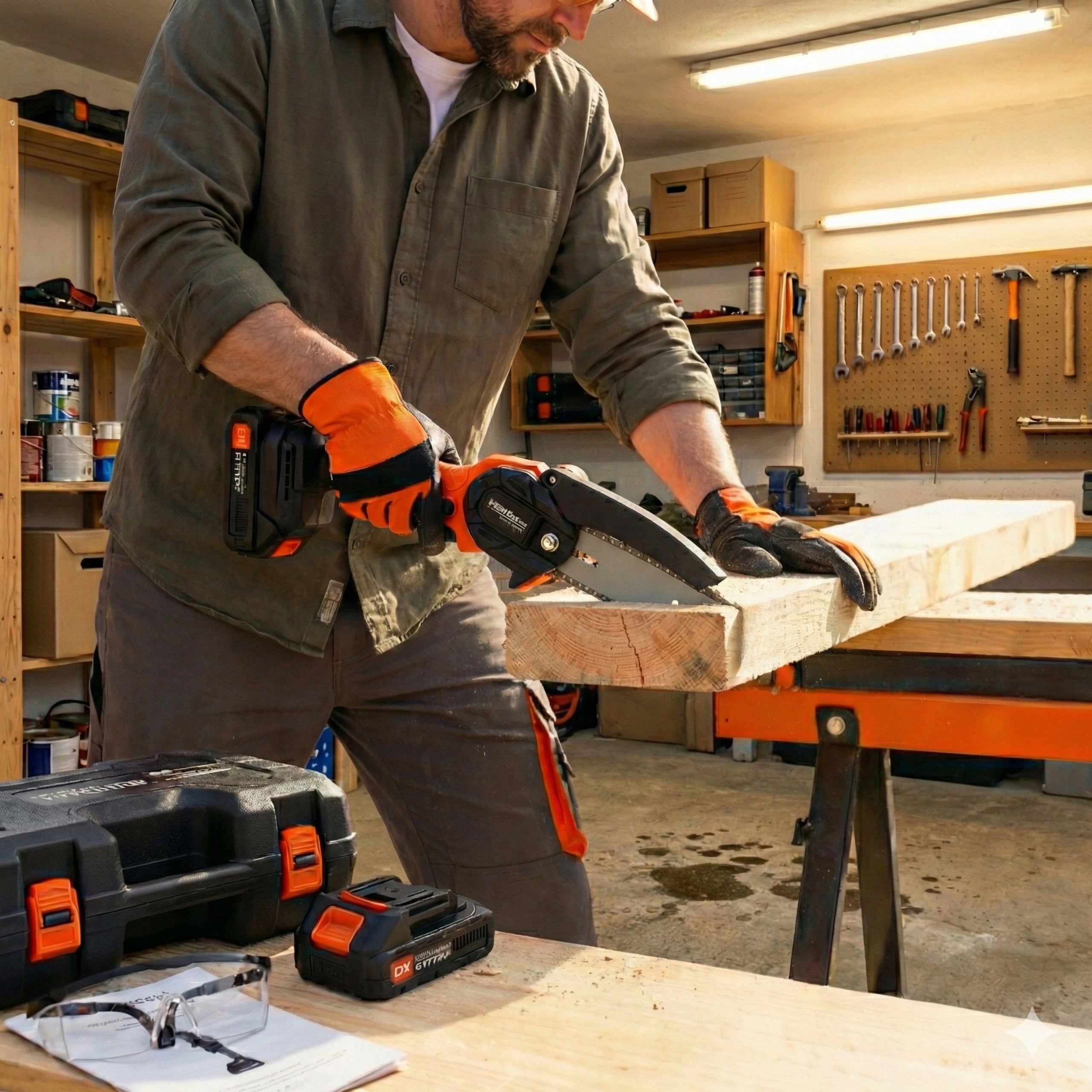 Cordless Chainsaw 4 Inch 21V Mini Wood Saw Power supply battery operated