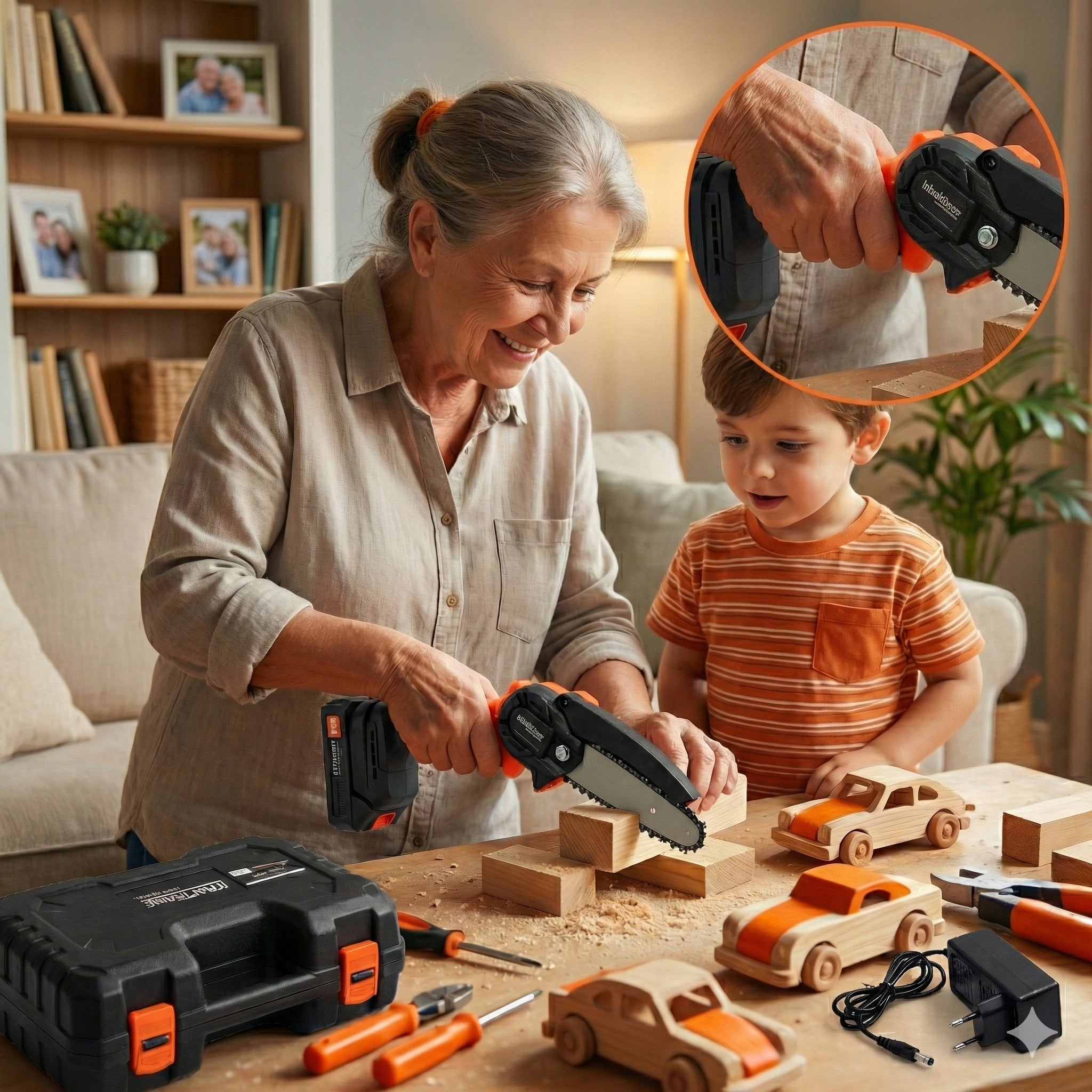 Cordless Chainsaw 4 Inch 21V Mini Wood Saw Product weight with unit packaging 2.4 kg