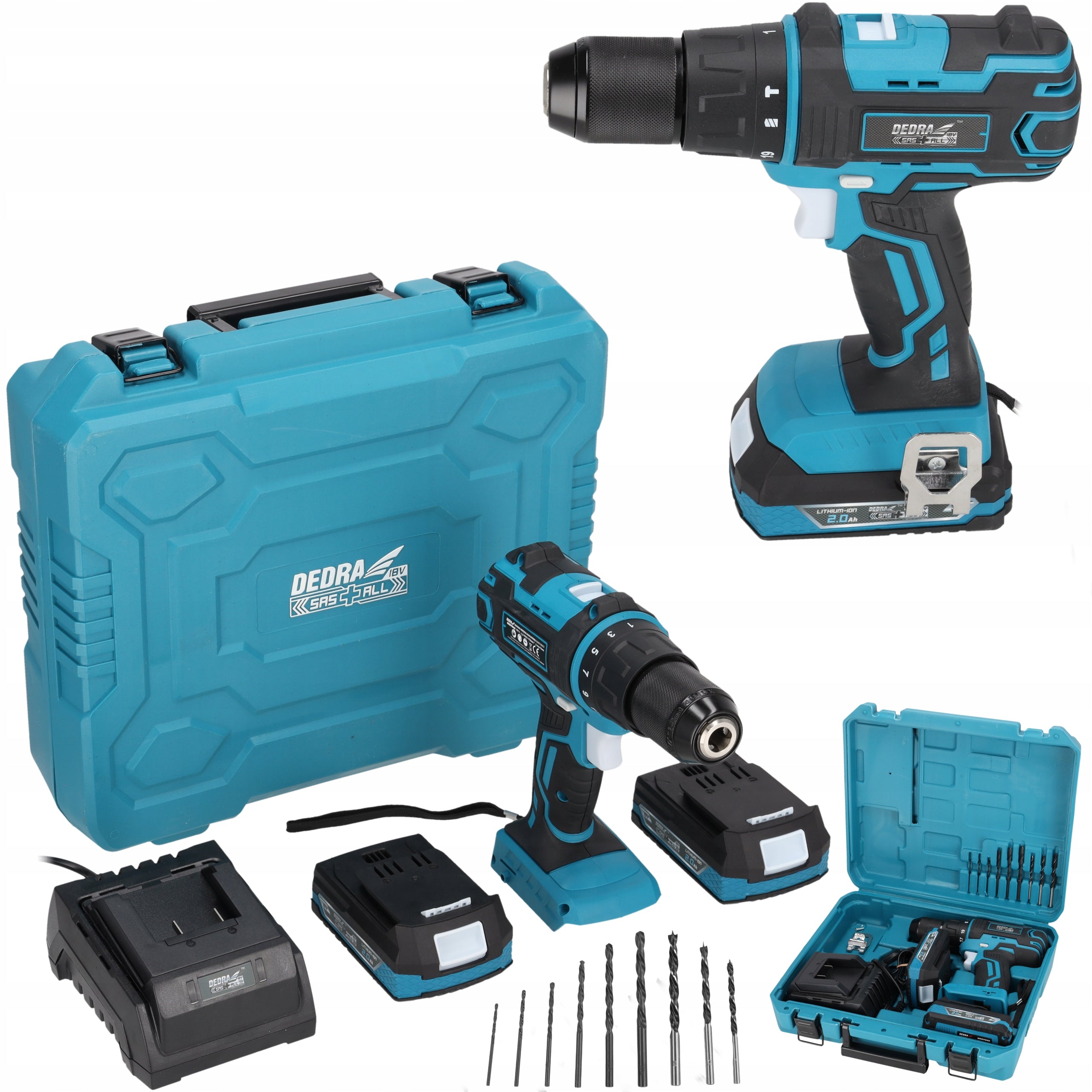 Cordless Drill/Driver Set Udar DEDRA 2x2Ah Charger Suitcase