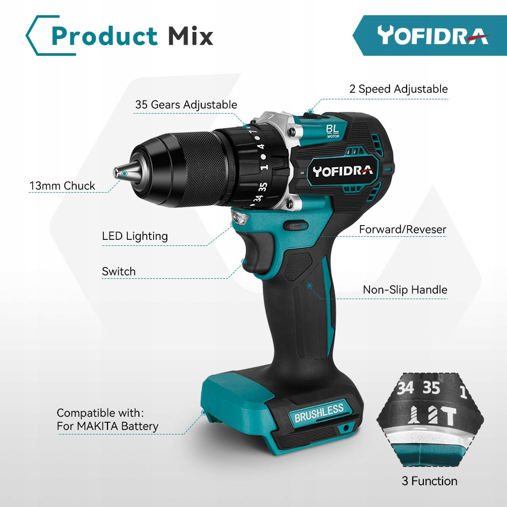 Cordless Electric Impact Drill 35+3 Torque 13mm Screwdrive no batteries EAN (GTIN) 0725635149039