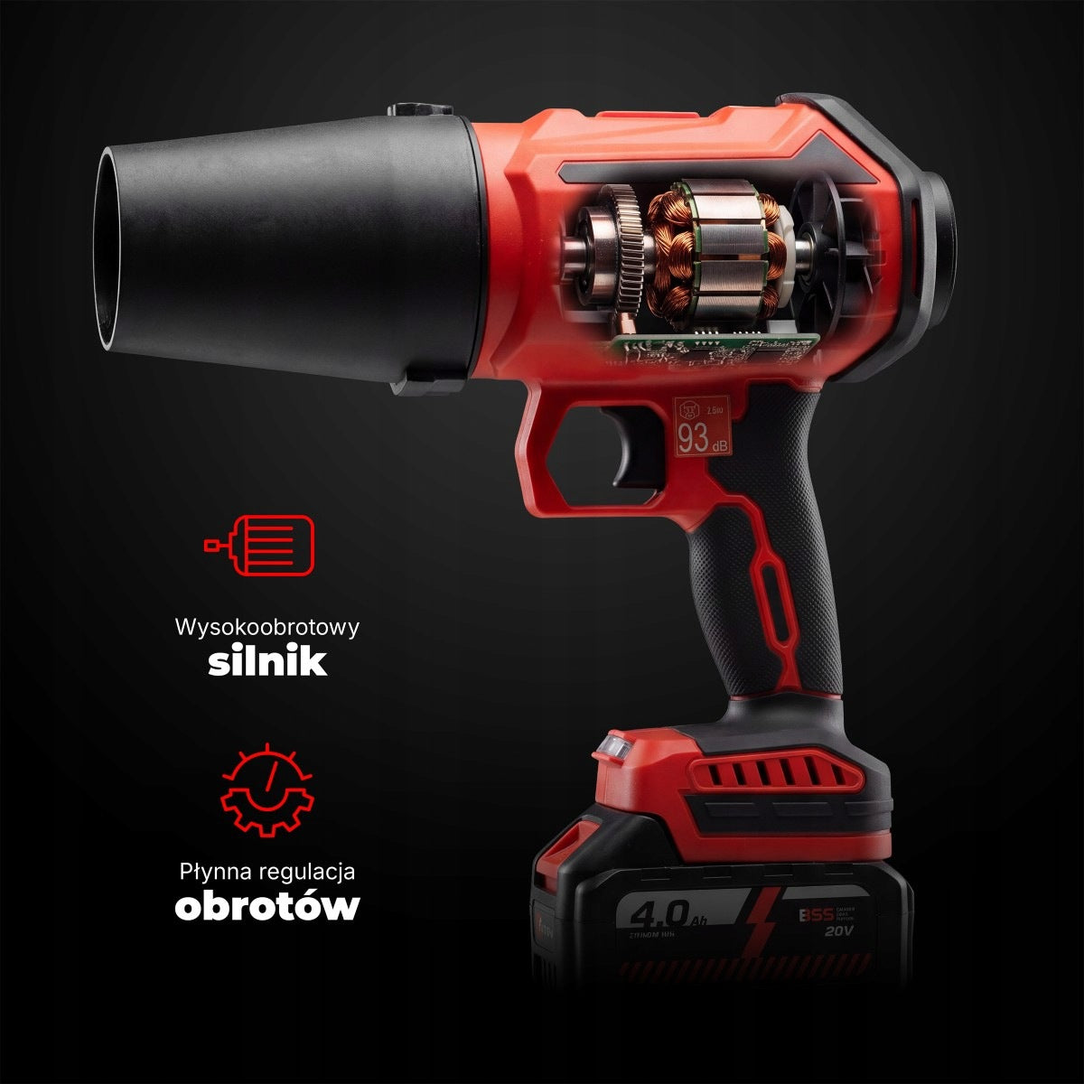 Cordless Garden Blower 2x AKU 4,0 Pipe Vacuum Cleaner TURBO Electric Manufacturer code BT-CB-20G