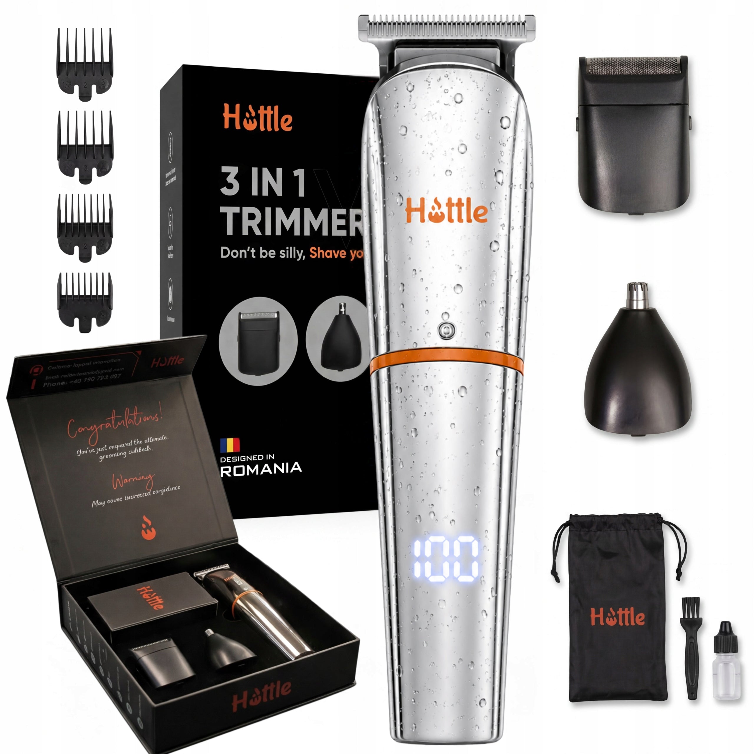 Cordless Hair Clipper HOTTLE 3in1 Professional Trimmer for Hair Beard Nose