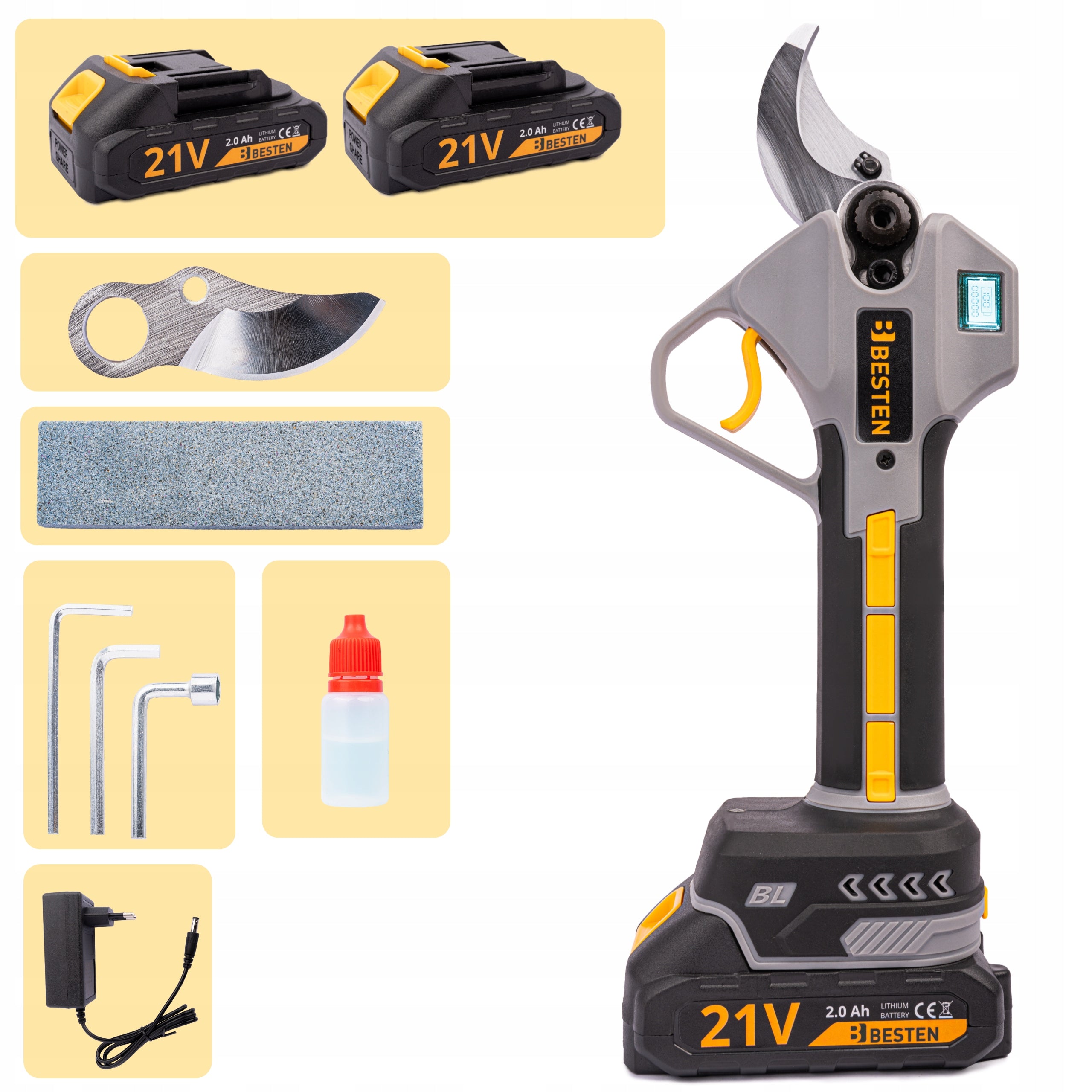 Cordless Pruner Electric Branch Shears 50 mm 2x 2,0 Ah BESTEN Battery capacity 2 Ah
