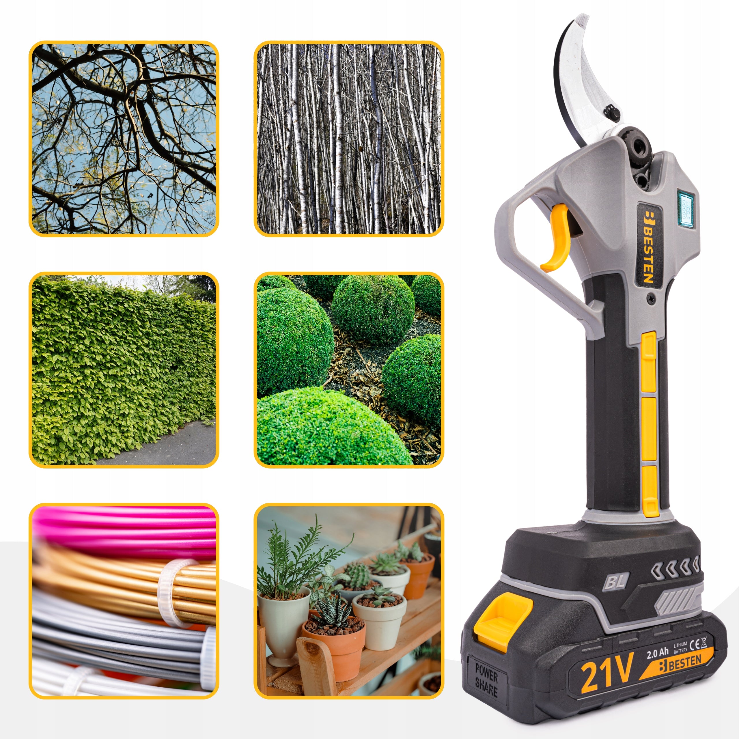 Cordless Pruner Electric Branch Shears 50 mm 2x 2,0 Ah BESTEN Maximum cut branch thickness 50 mm