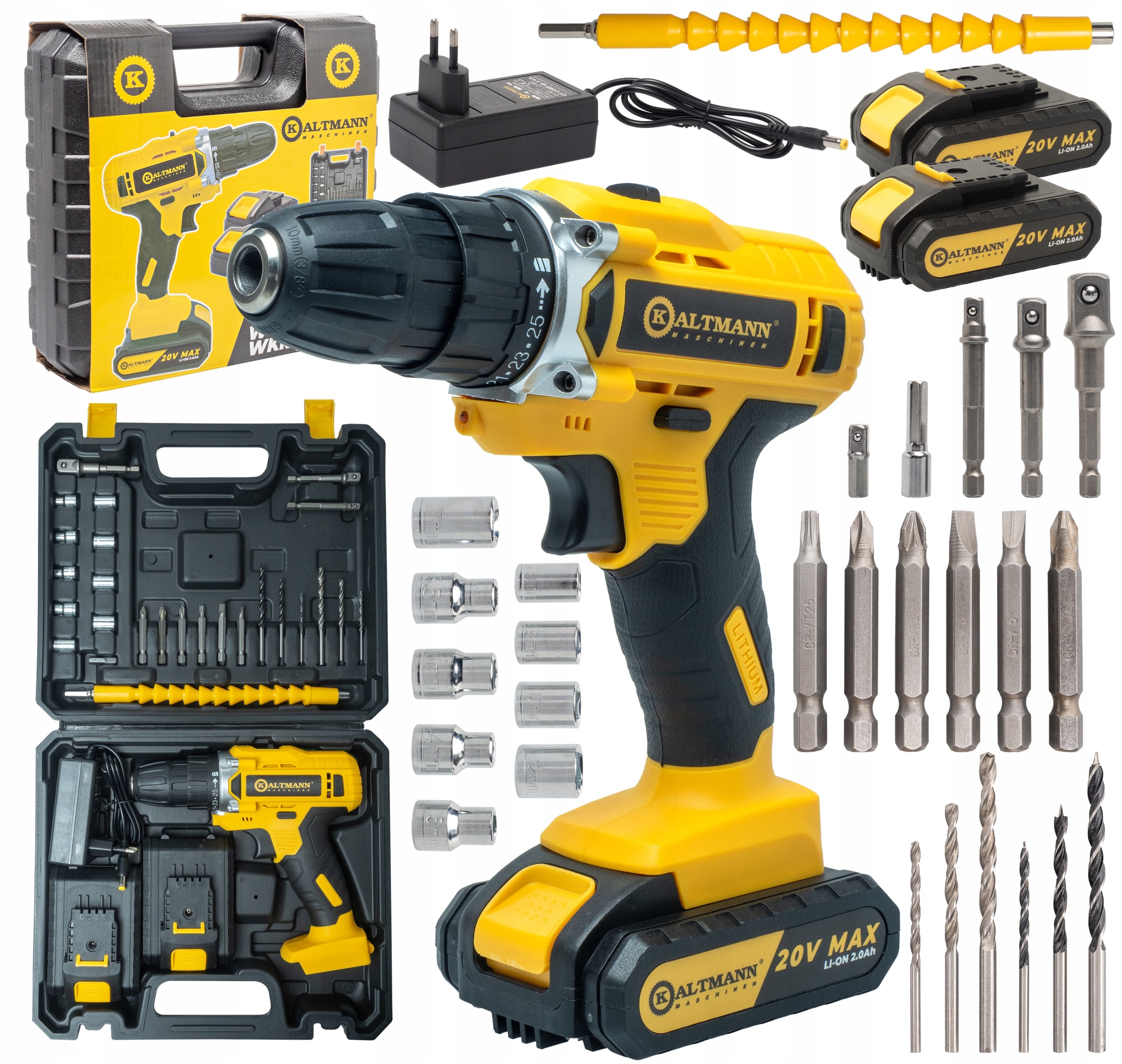 Cordless SCREWDRIVER 20V 2 Batteries 2.0Ah BITS CAPS SUITCASE 24Nm