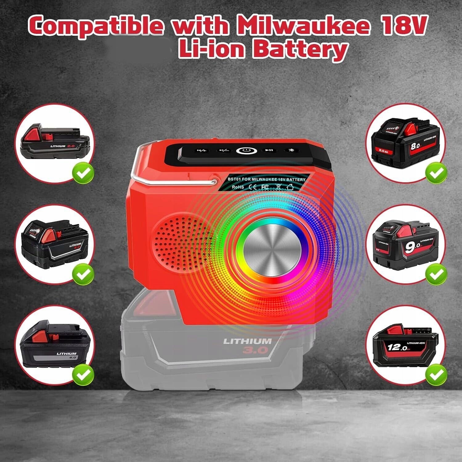Cordless Speaker Loudspeaker Bluetooth Stereo For Milwaukee 18V Battery EAN (GTIN) 8581682344788