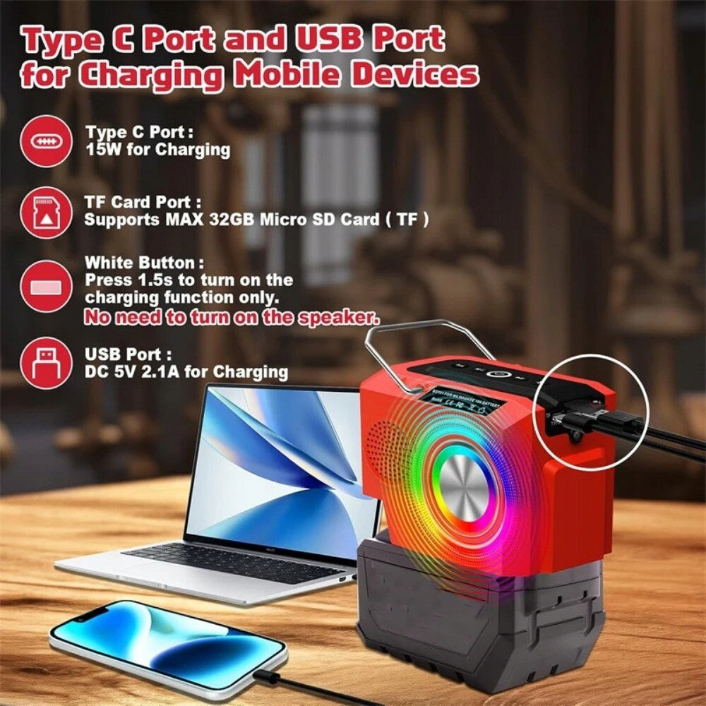 Cordless Speaker Loudspeaker Bluetooth Stereo For Milwaukee 18V Battery Manufacturer code ZD-YX-MWQ