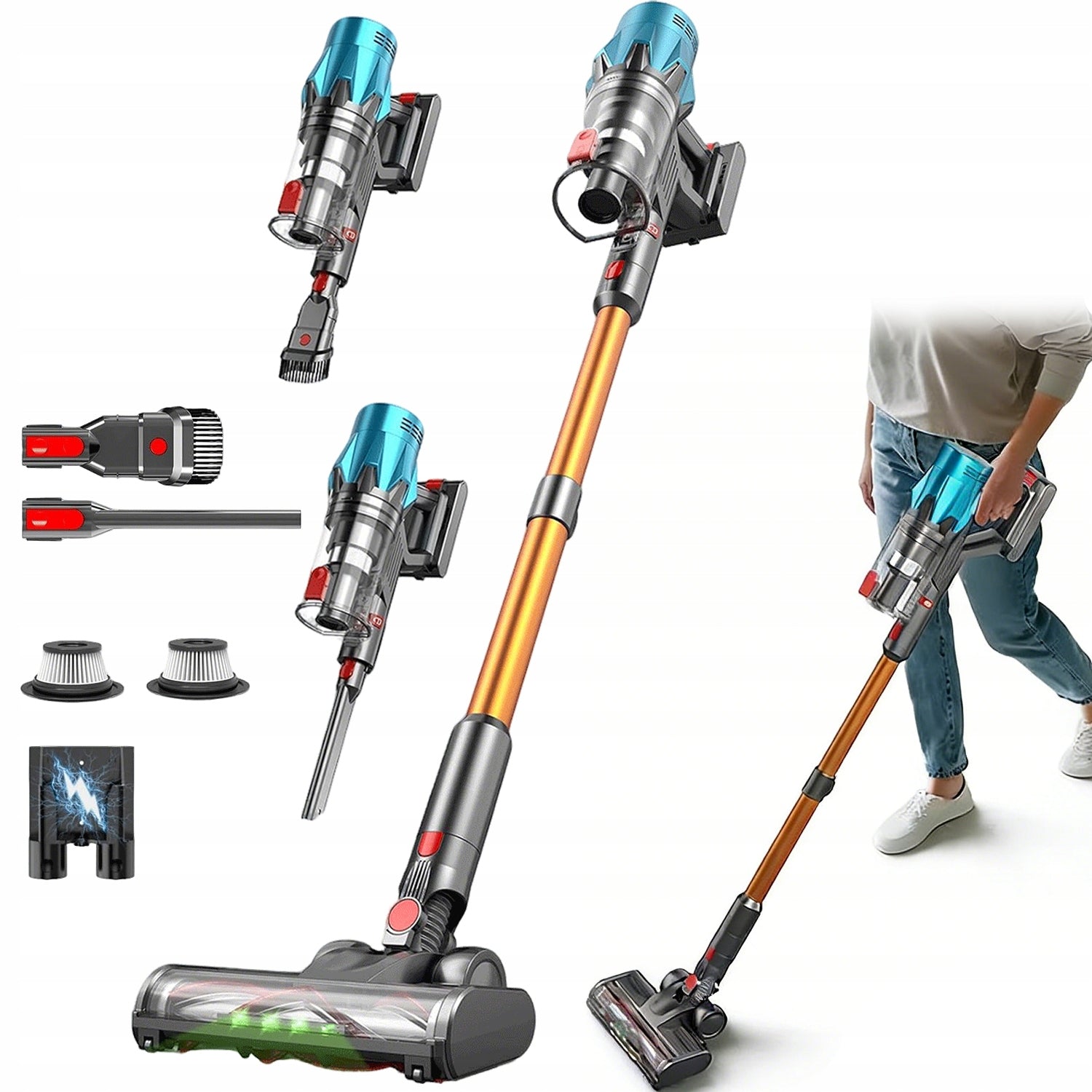 Cordless Upright Vacuum Cleaner 550W 55KPA 40min, LED,1.5L