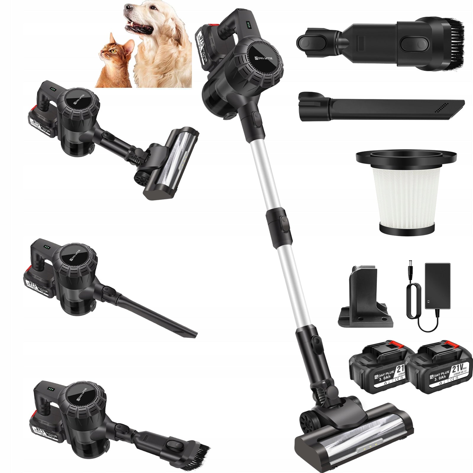 Cordless Vacuum Cleaner Stick 15KPA Handheld Carpets/Hard Floors 2 Battery
