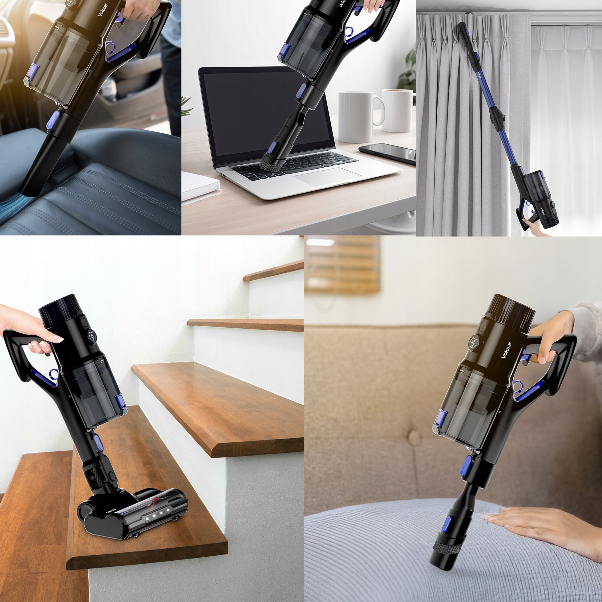 Cordless Vacuum Cleaner Vertical VOKSAR V11s 5in1 LED FLEX HEPA 600W 100 MIN Dominant color black
