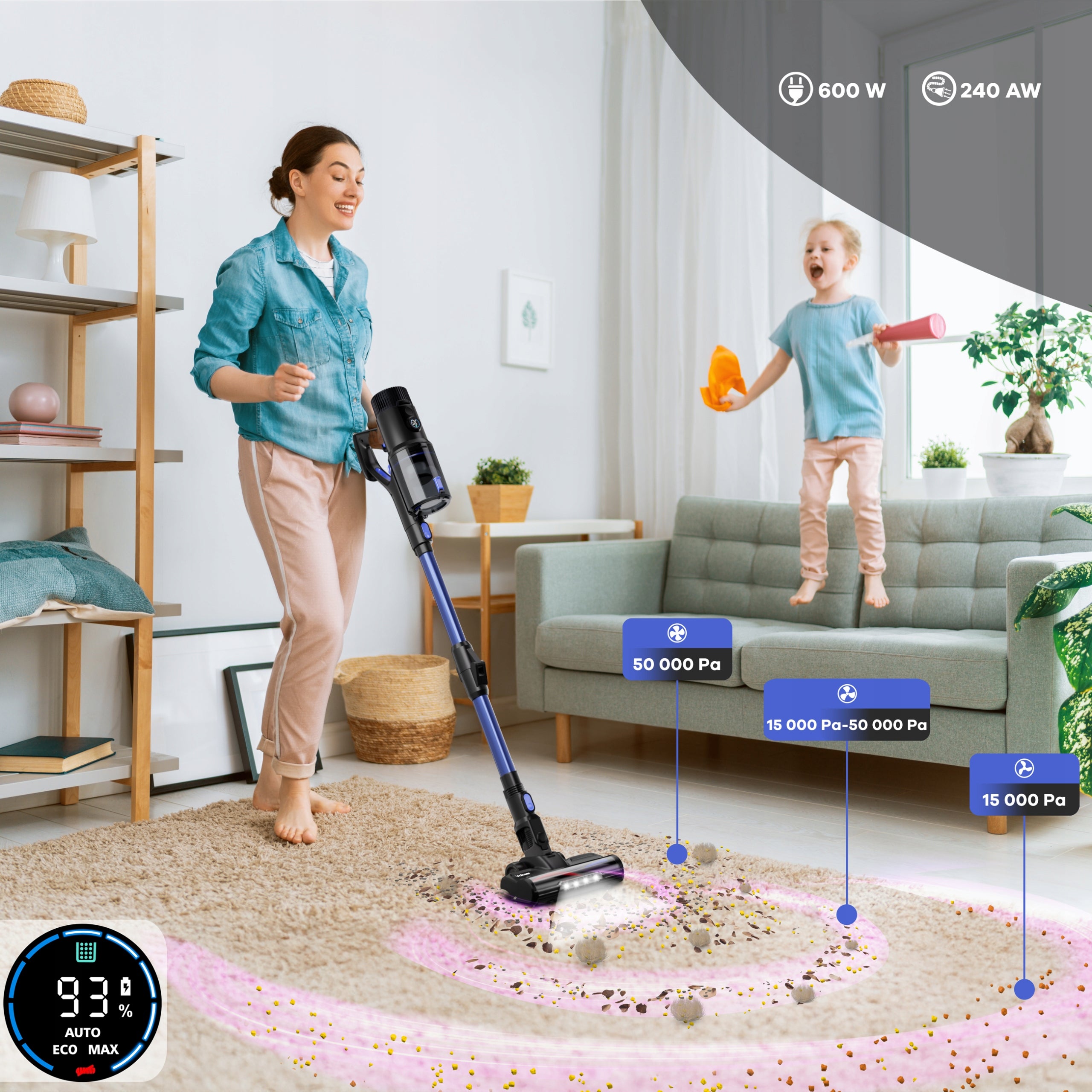 Cordless Vacuum Cleaner Vertical VOKSAR V11s 5in1 LED FLEX HEPA 600W 100 MIN Packaging status original