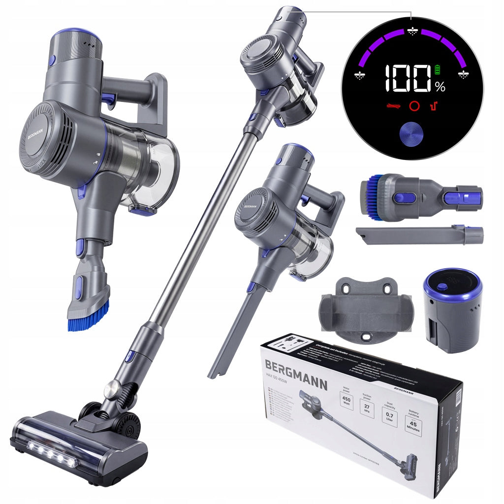 Cordless Vertical Handheld Vacuum Cleaner BERGMANN 450W POWERFUL LED for Hair