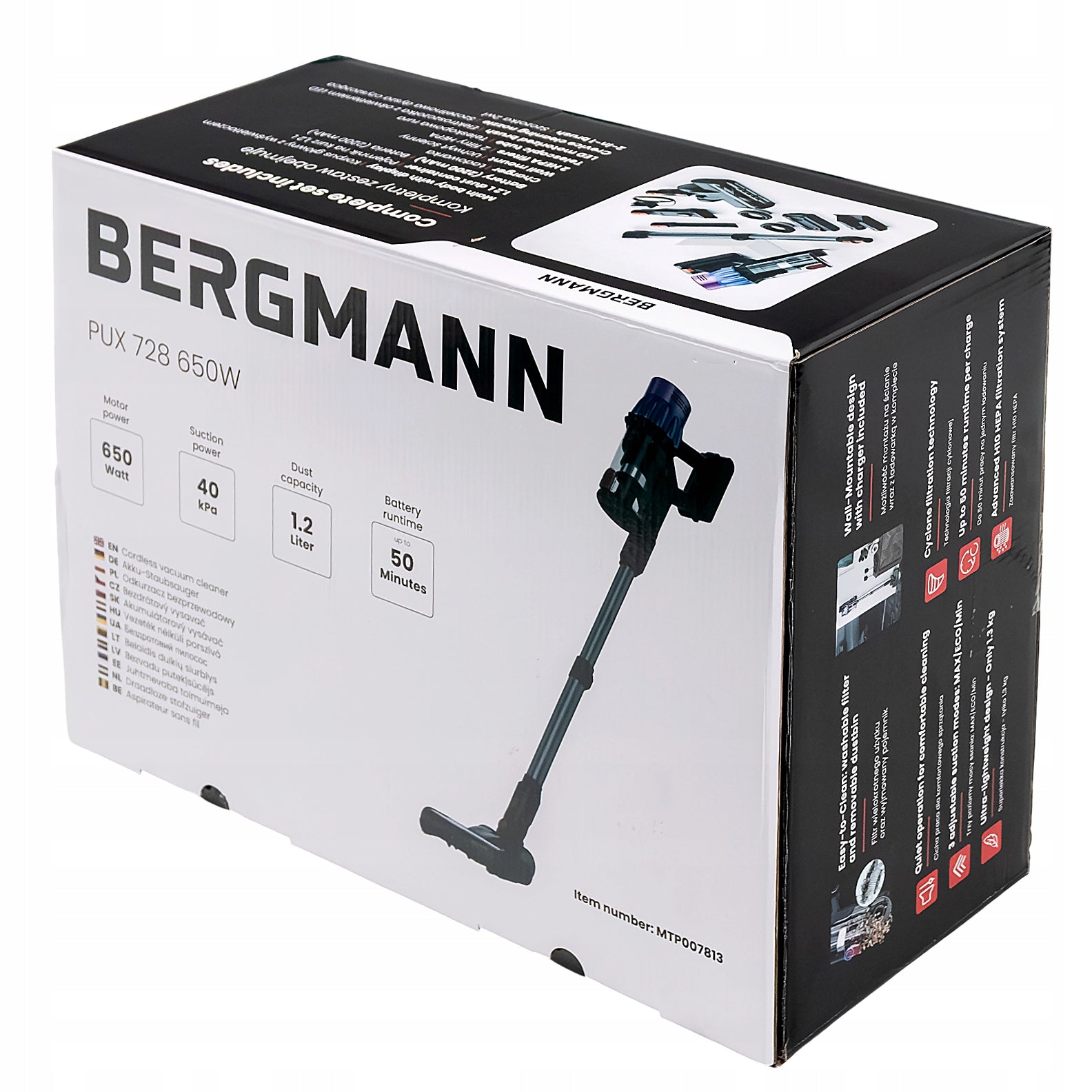 Cordless Vertical Vacuum Cleaner BERGMANN PUX 728 650W LED Electrobrush Brand Bergmann