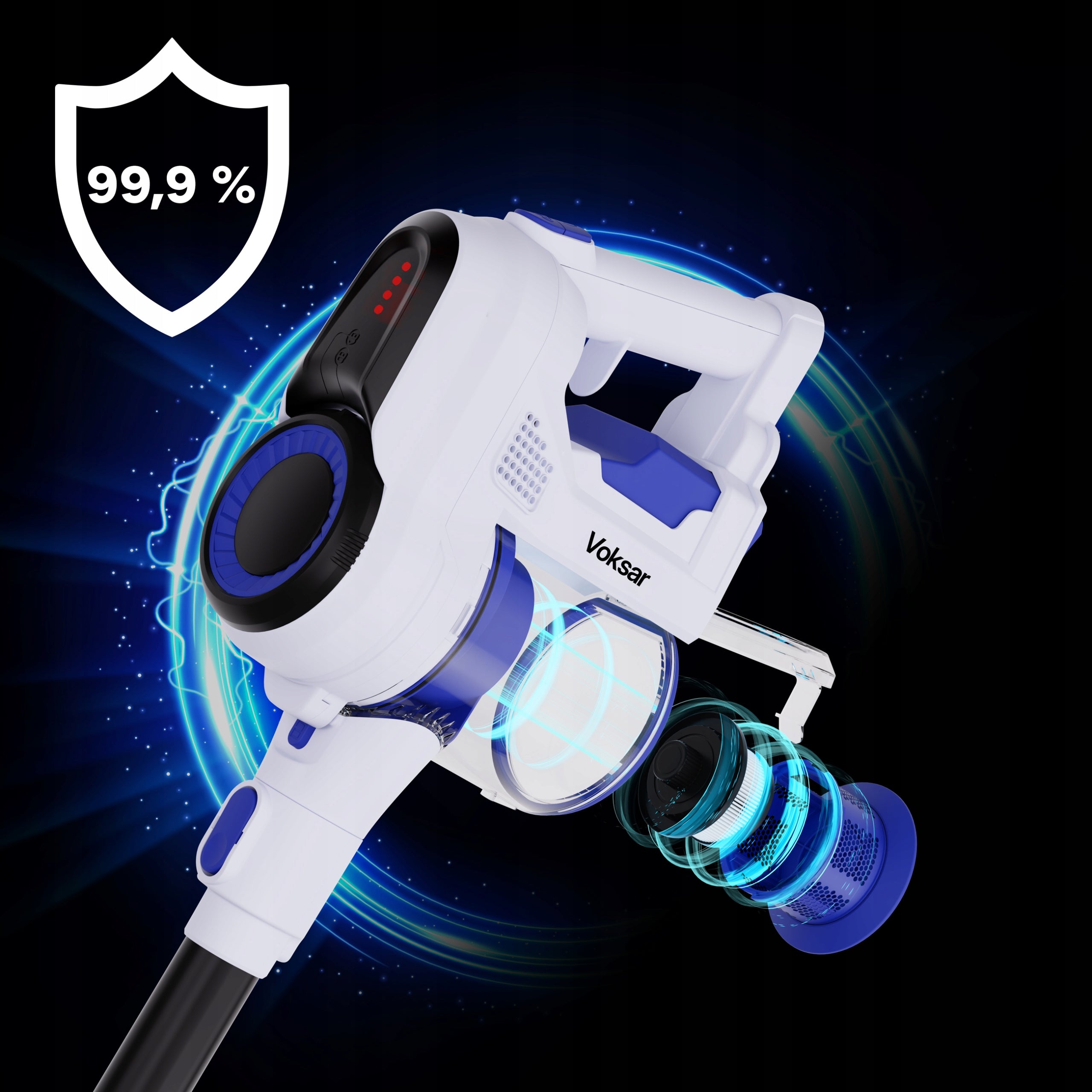Cordless Vertical Vacuum Cleaner VOKSAR A11 LED 5in1 HEPA Handheld Cyclone Power supply rechargeable battery