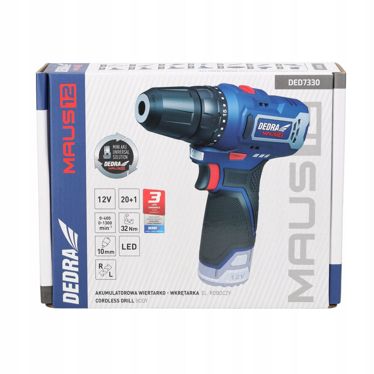 Cordless drill 12V DEDRA MAUS DED7330 32Nm 2 gears Manufacturer code DED7330