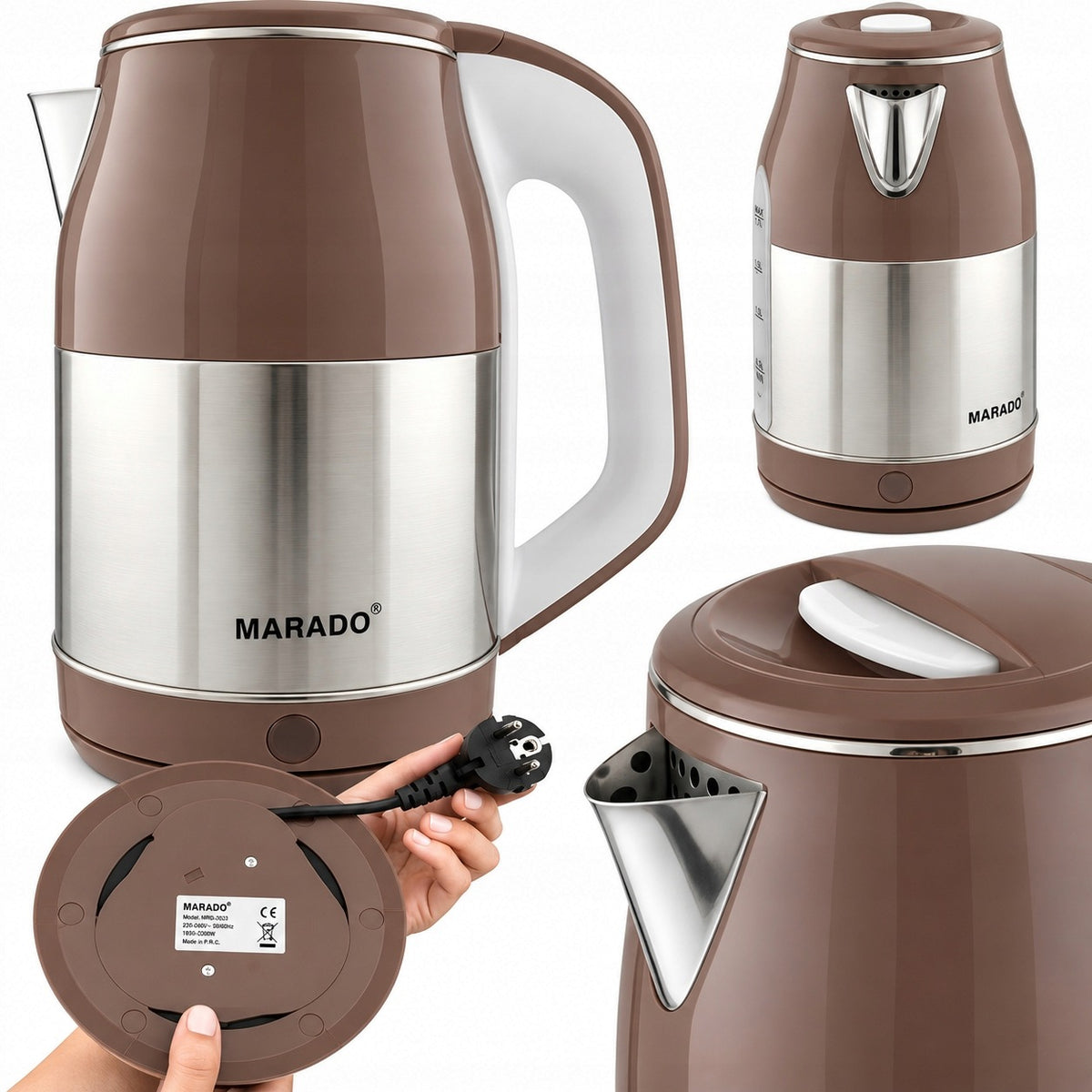 Cordless electric kettle 2000 W 2 L brown Marado rotary 360°